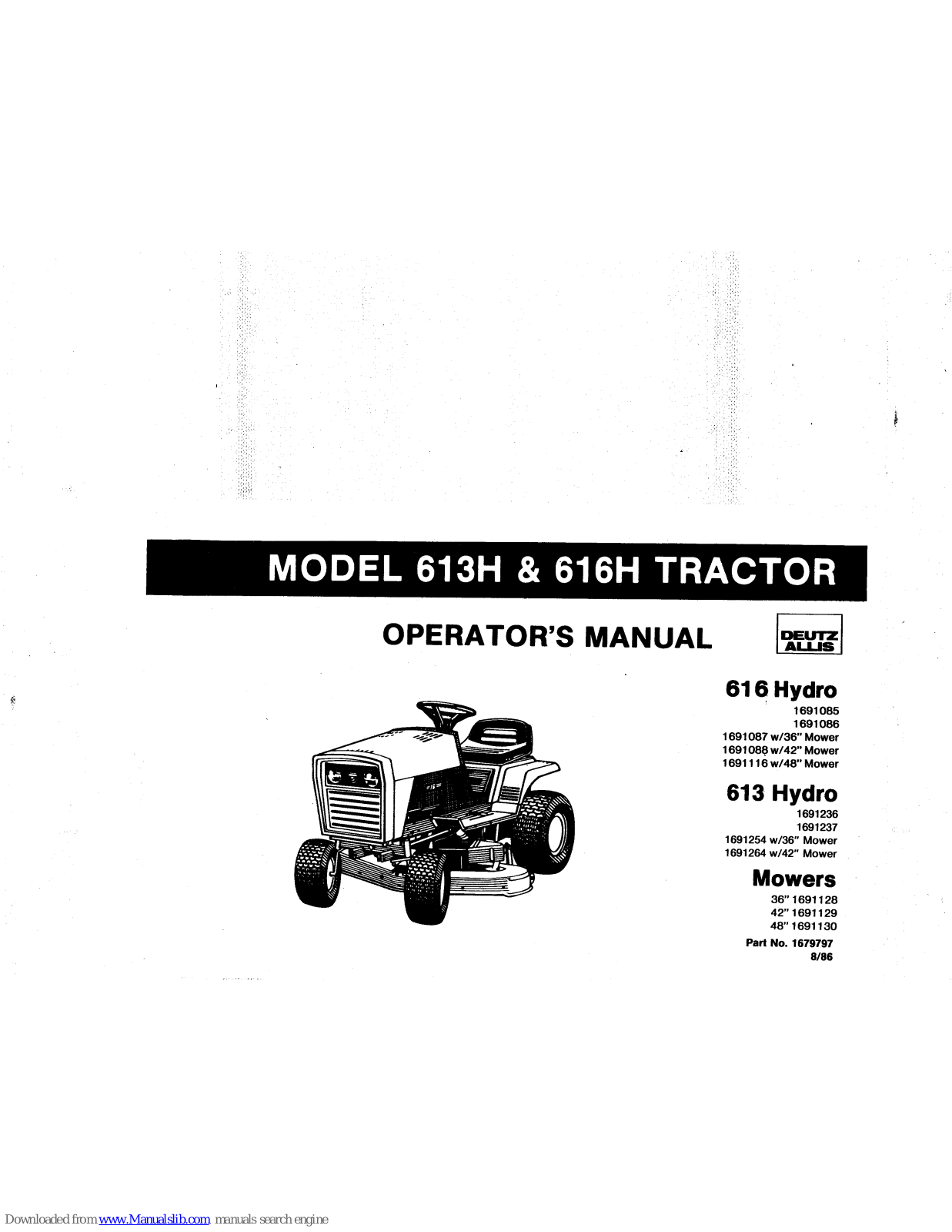 Deutz-Allis 613H, 616H, 1691085, 1691086, 1691087 Operator's Manual - ManualMachine.com