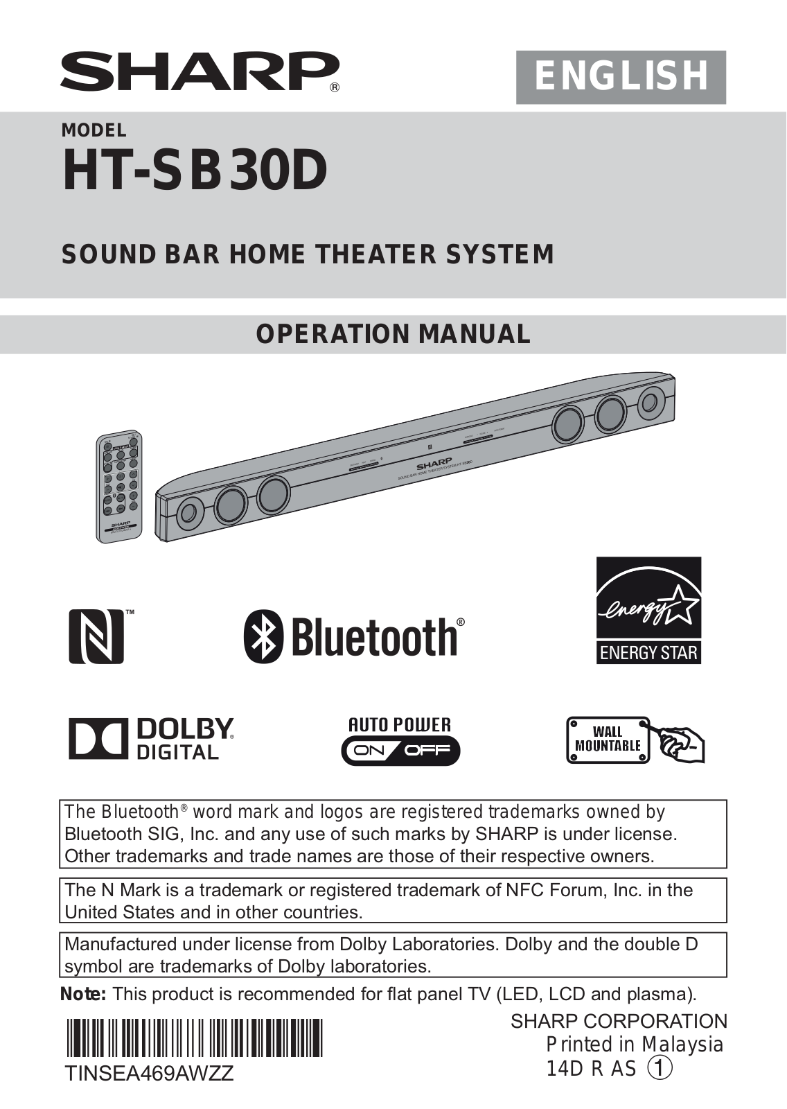 SHARP HTSB30D User Manual