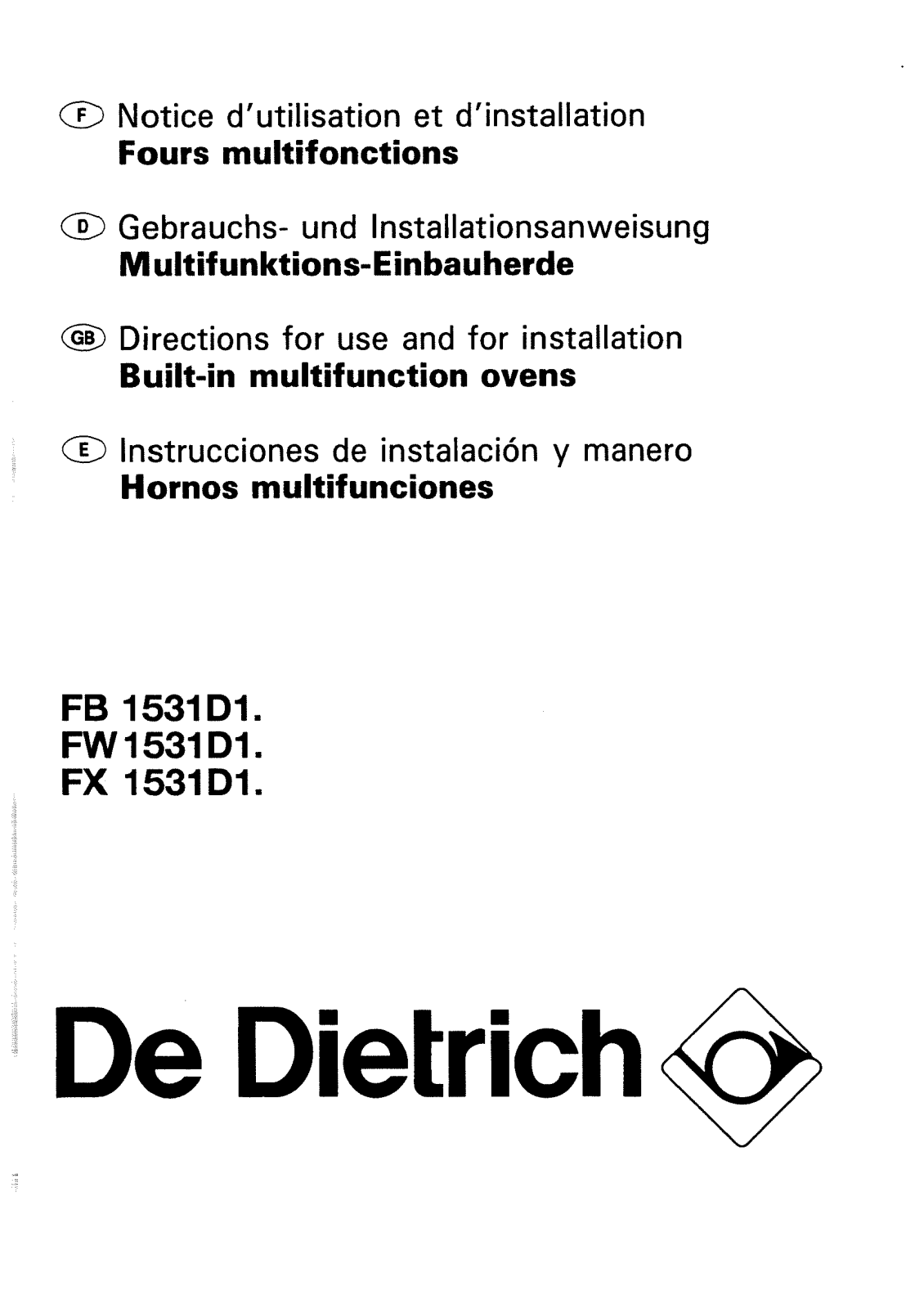 De dietrich FB1531D1, FW1531D1, FX1531D1 User Manual