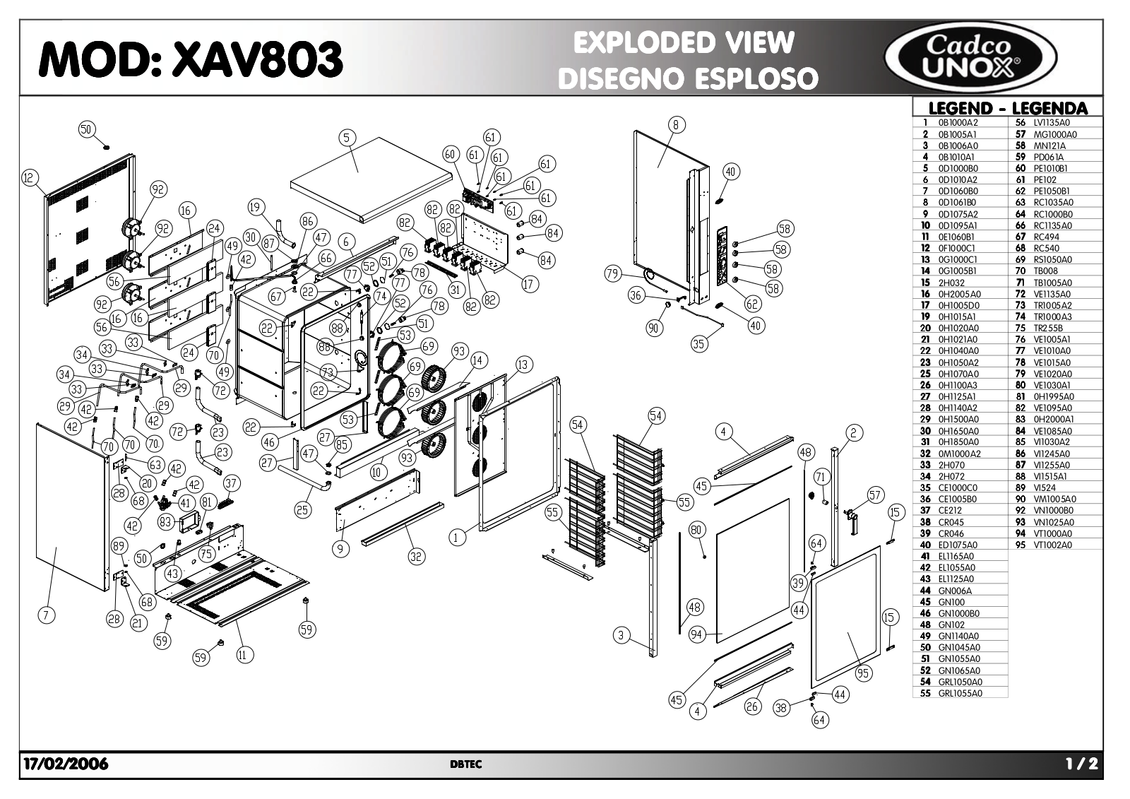 Cadco XAV803 Parts List