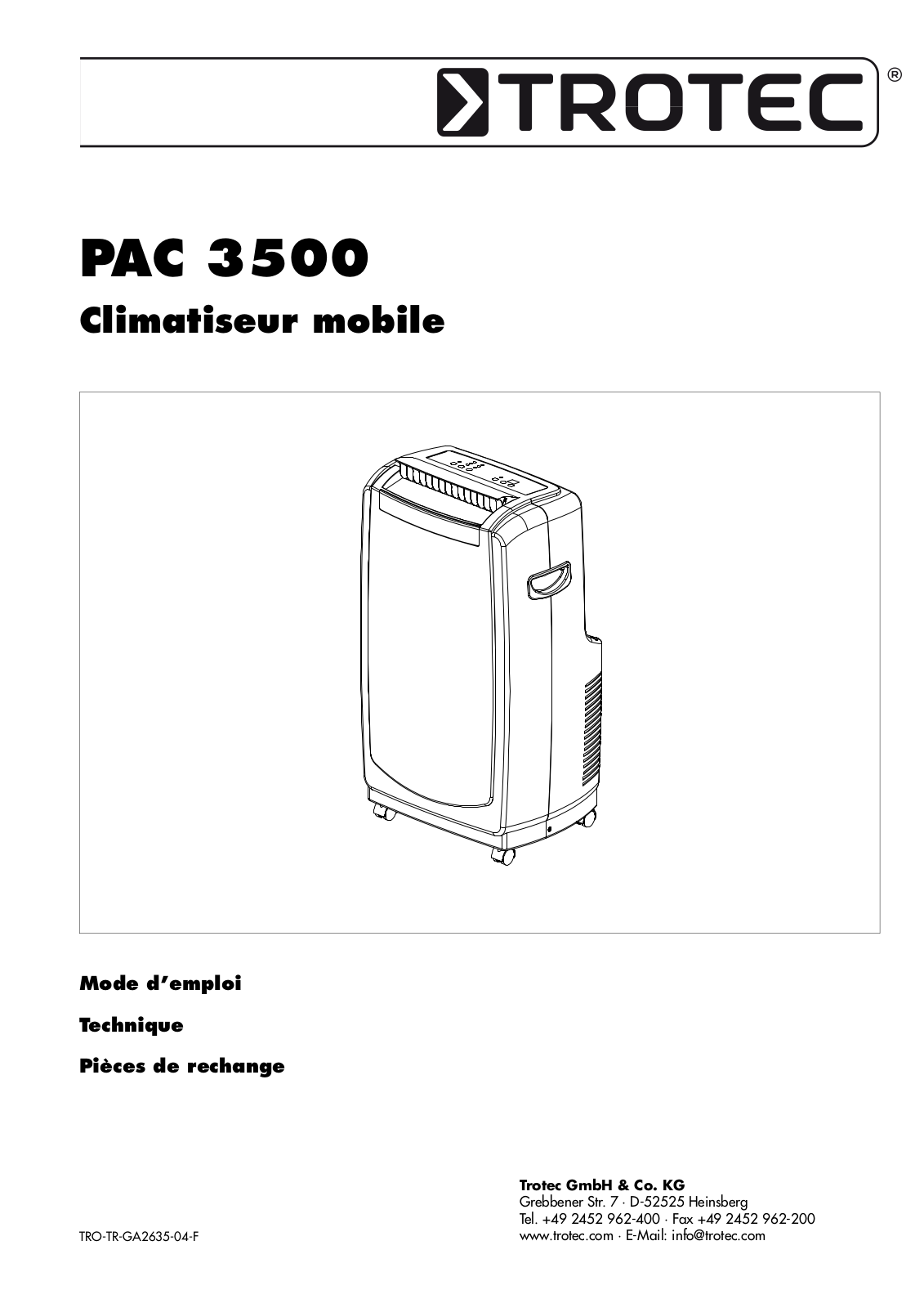 TROTEC PAC 3500 User Manual