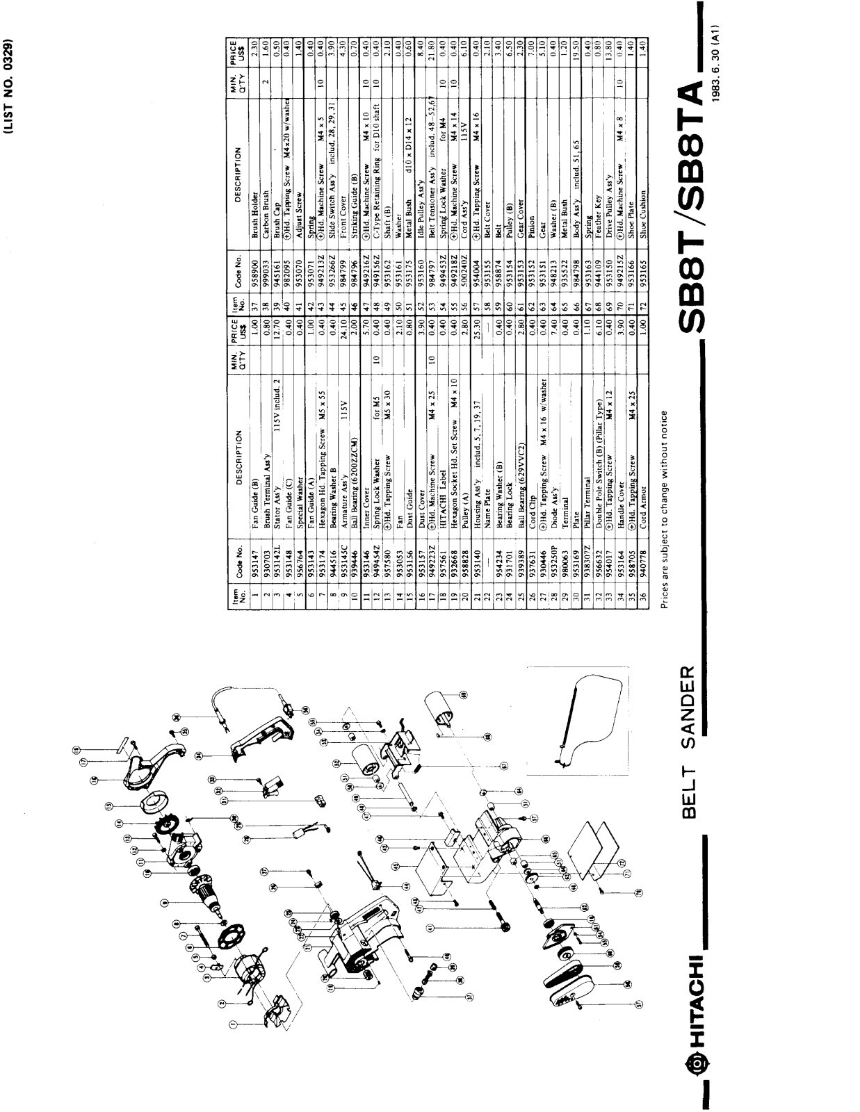 Hitachi SB8TA PARTS LIST