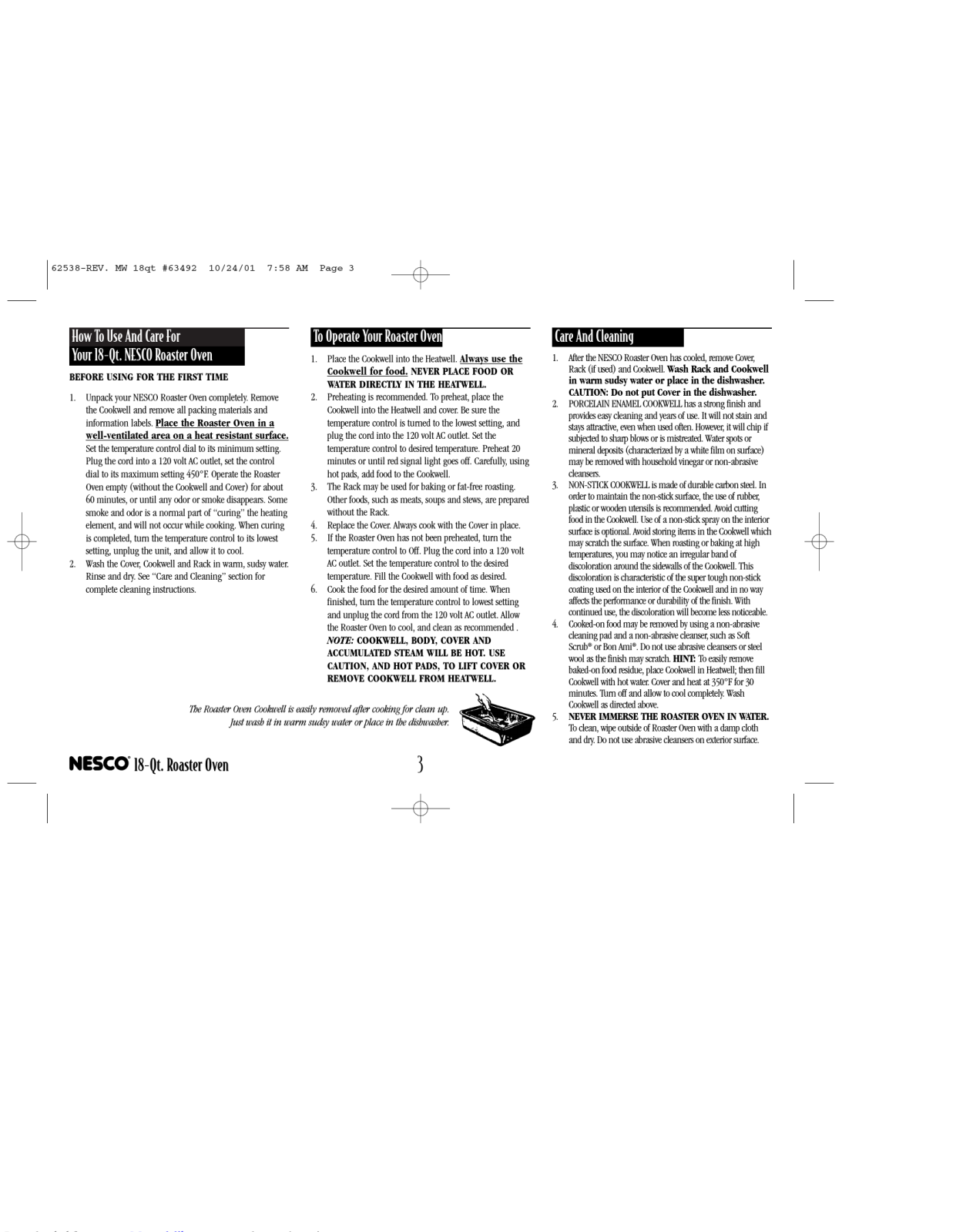 Nesco 18-Qt. ROASTER OVEN User Manual Nesco 18 Quart Roaster Oven Manual