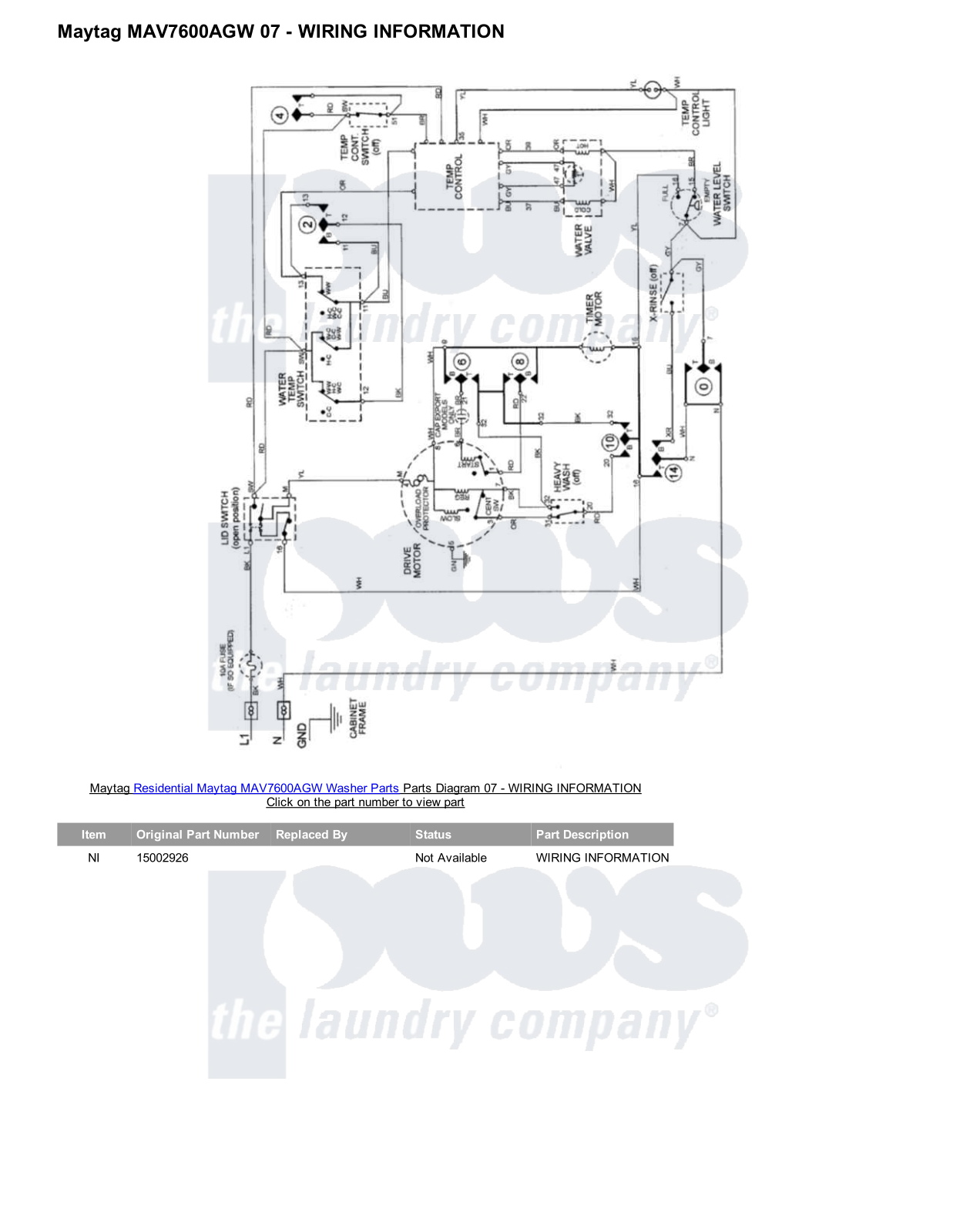 Maytag MAV7600AGW Parts Diagram