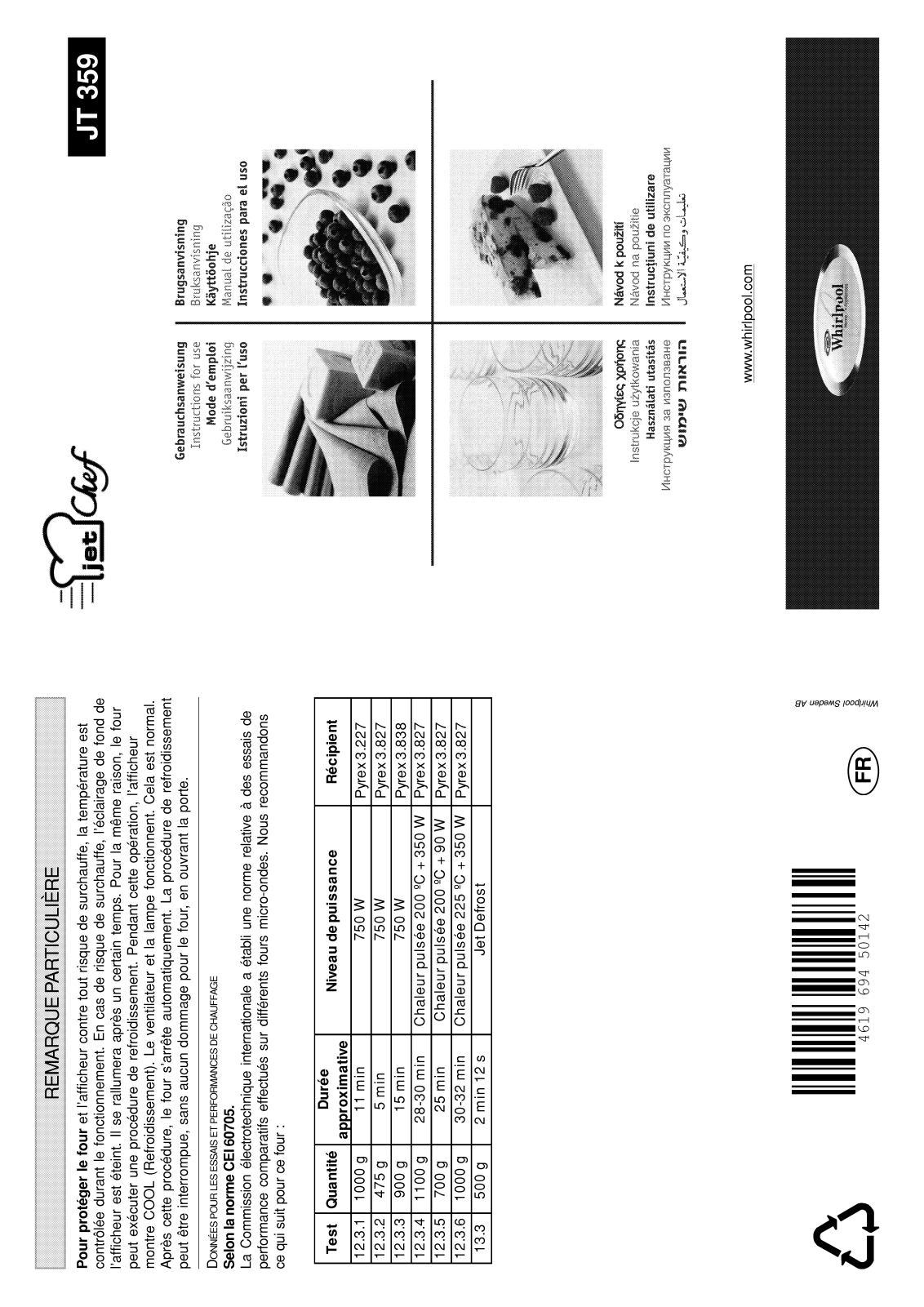 WHIRLPOOL JT359 User Manual