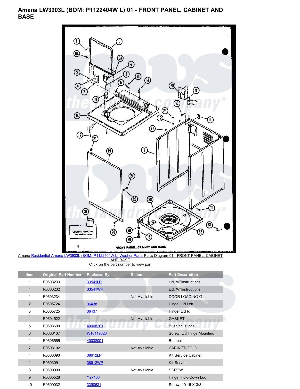 Amana LW3903L Parts Diagram