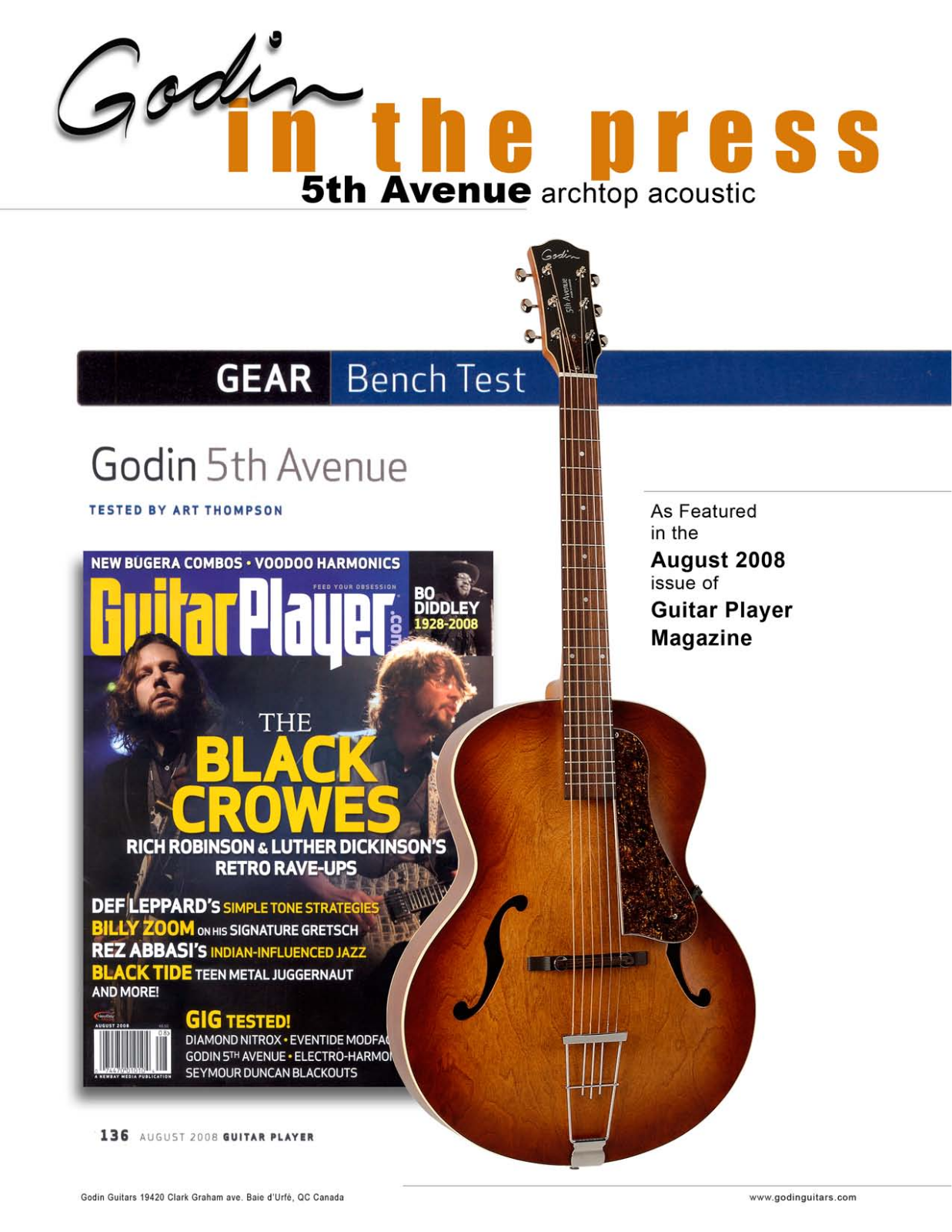 Godin 5th Avenue Cognac Burst User manual