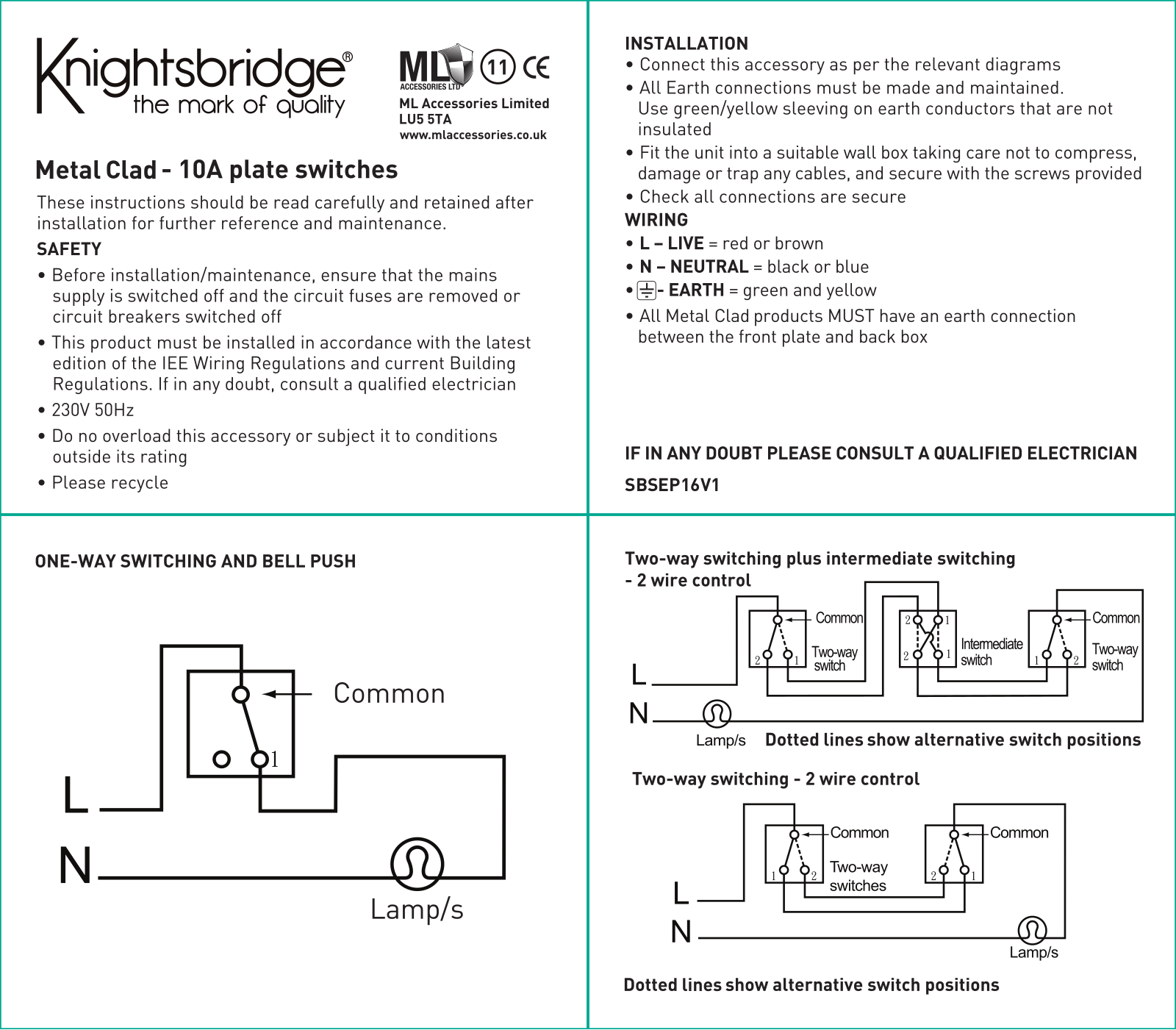 Knightsbridge M2000, M1200, M3000, M4000 Installation Instructions