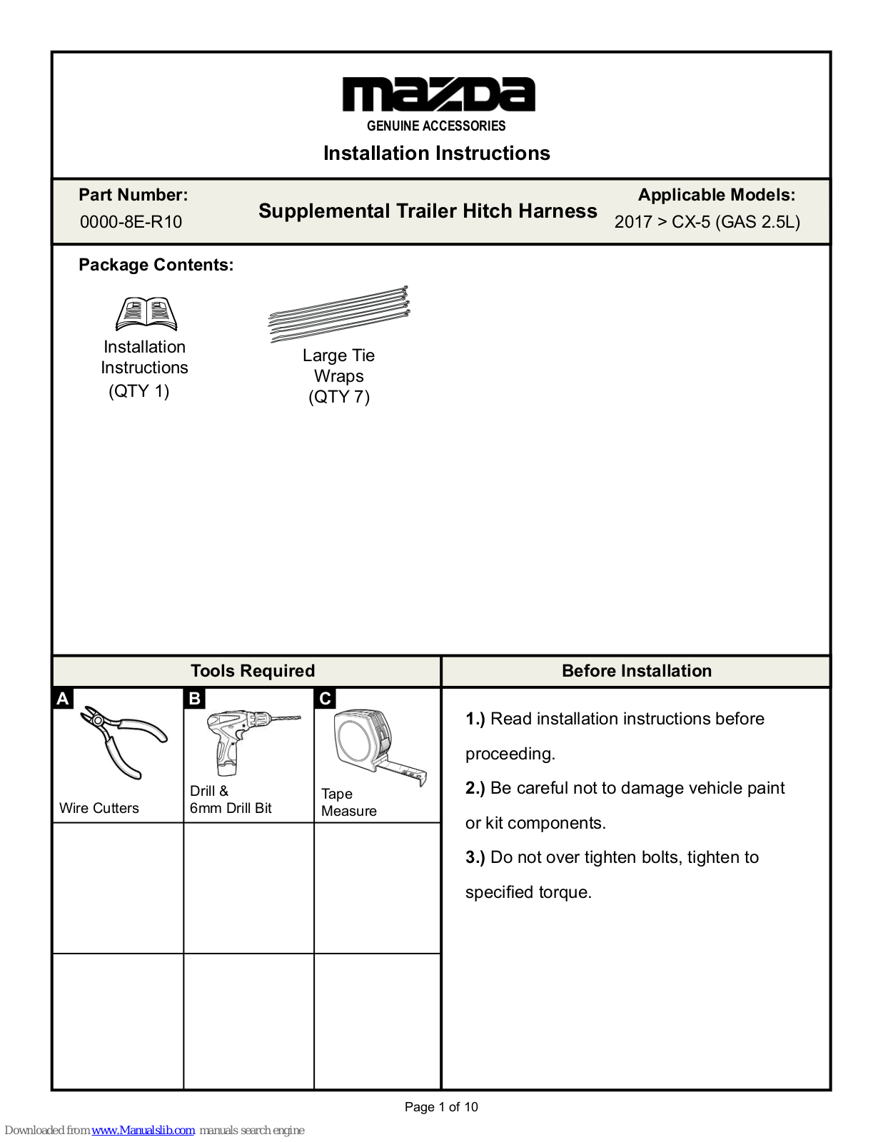 Mazda 0000-8E-R10 Instructions Manual