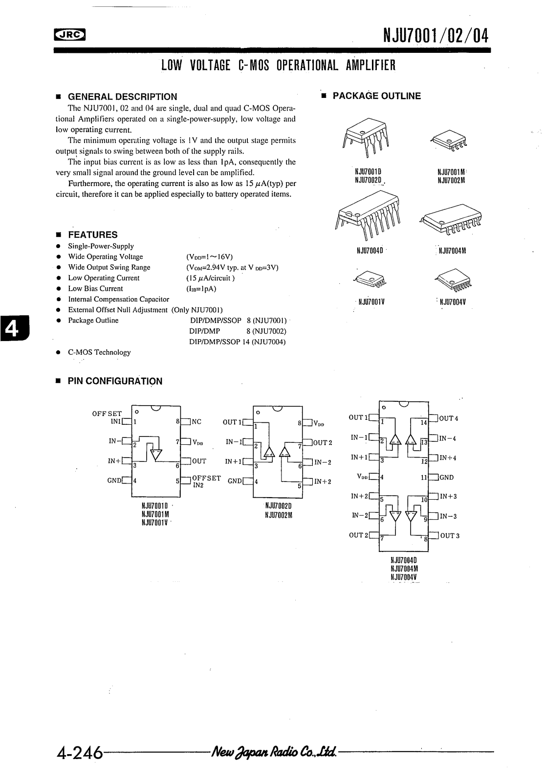 JRC NJU7004D, NJU7001D, NJU7004V, NJU7002M, NJU7002D Datasheet