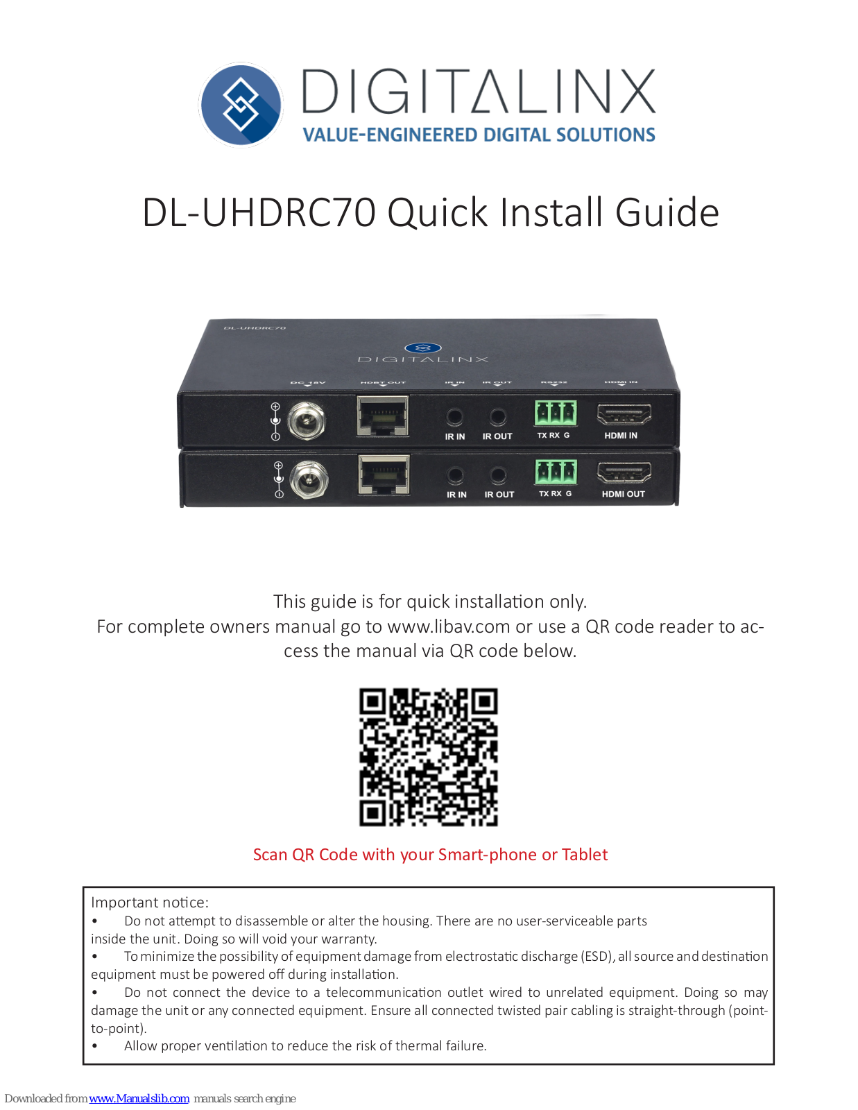DigitaLinx DL-UHDRC70 Quick Install Manual - ManualMachine.com
