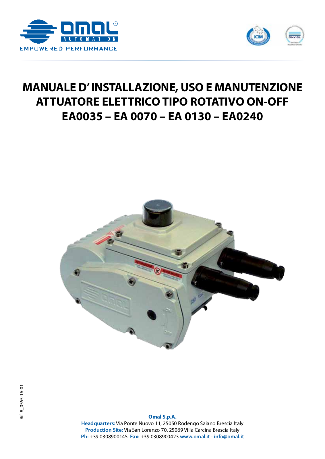 Omal EA-0035, EA-0070, EA-0130, EA-0240 Installation Manual - ManualMachine.com