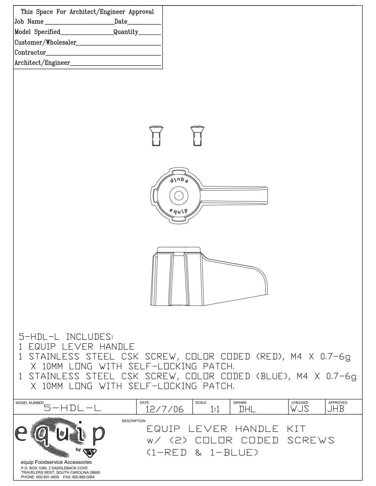 T & S Brass & Bronze Works 5-HDL-L General Manual