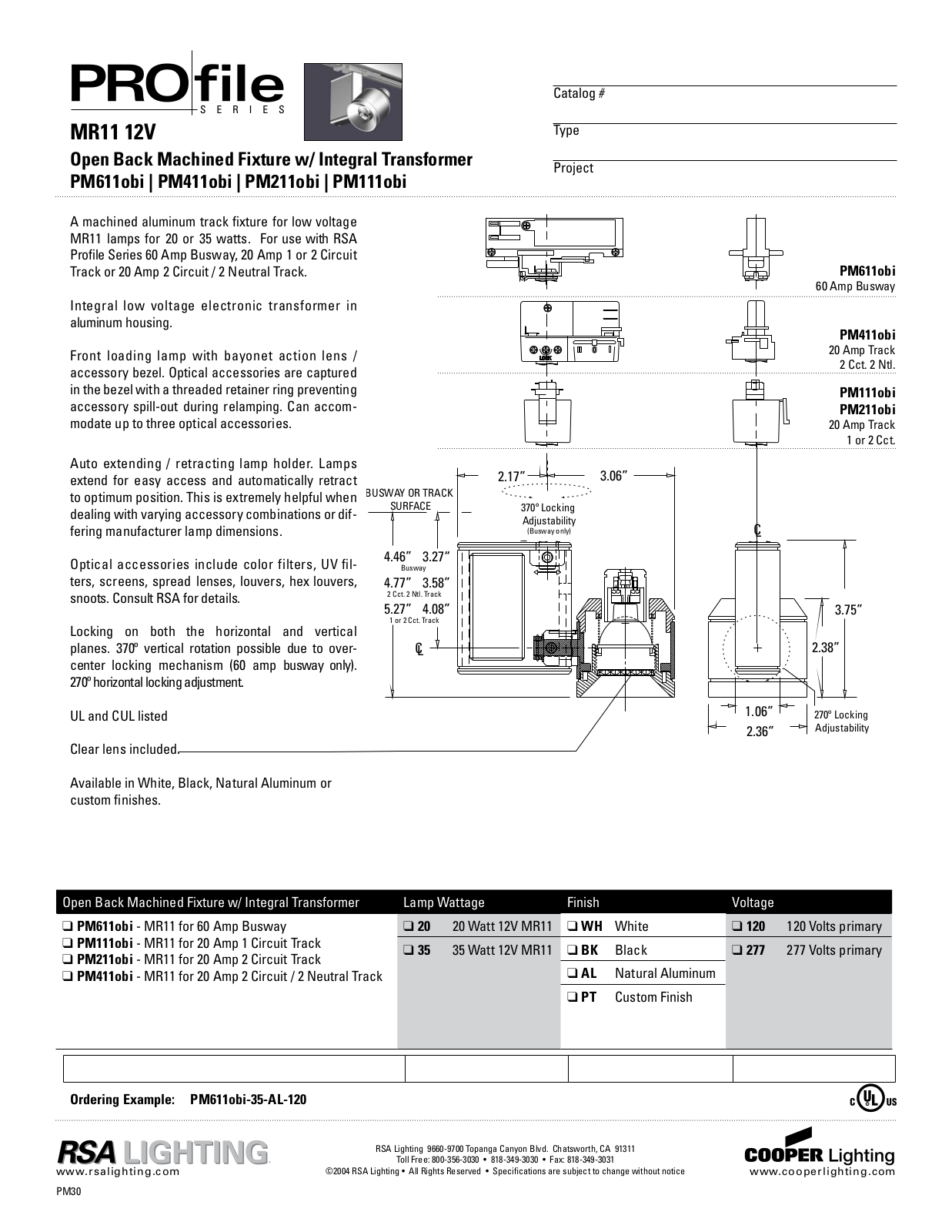 Cooper Lighting PM211obi, PM111obi, PM611obi, PM411obi User Manual