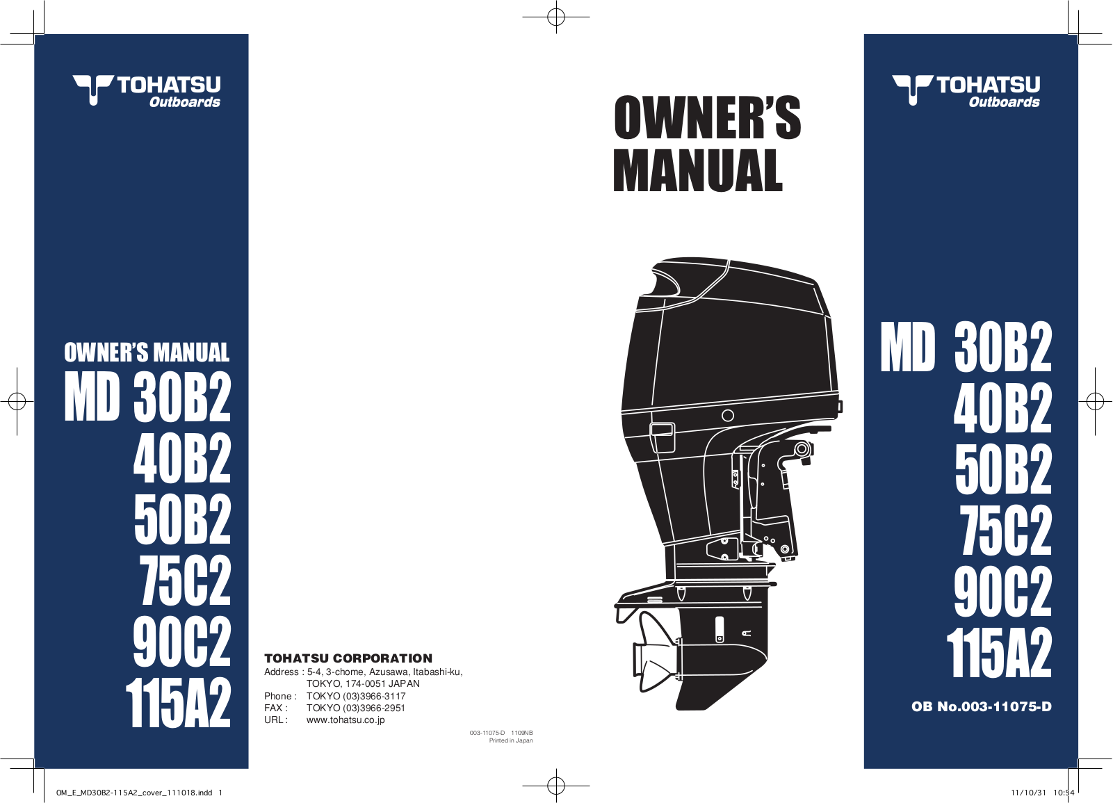 TOHATSU 40B2, 50B2, 90C2, 115A2, MD 30B2 Owner's Manual