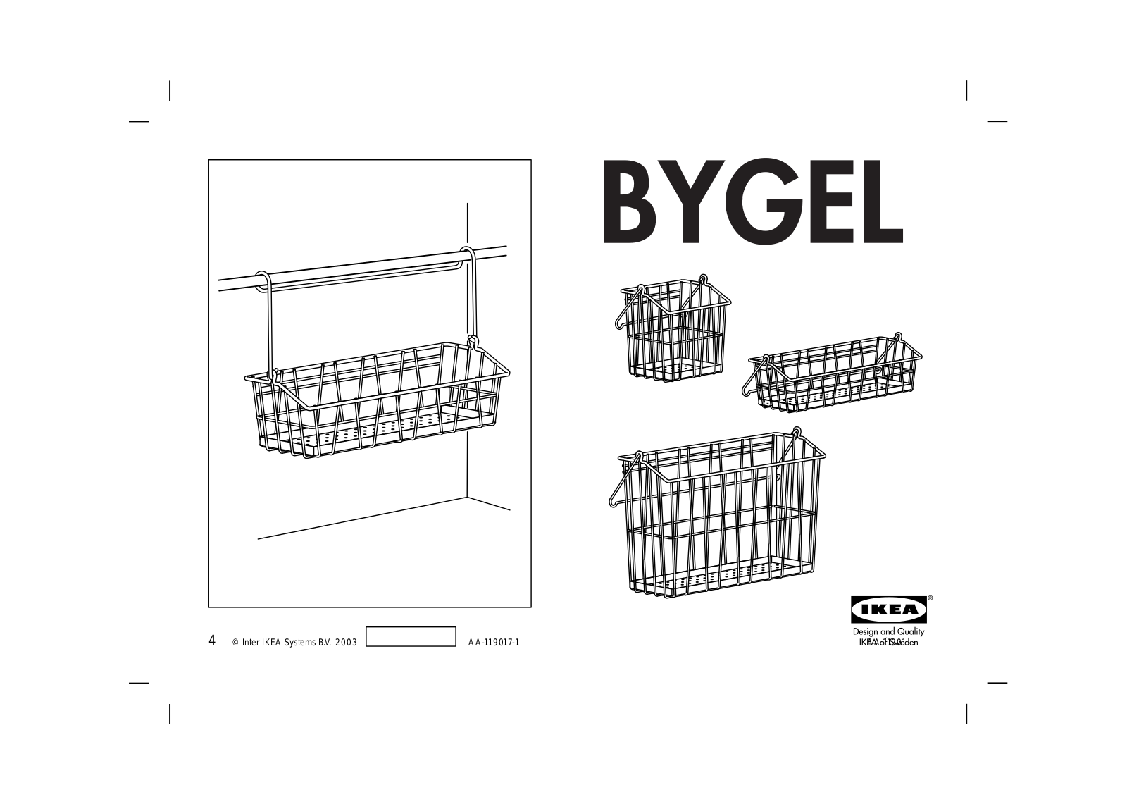 IKEA BYGEL WIRE BASKET 8 1-4X13, BYGEL CUTLERY STAND 4X6 Assembly Instruction
