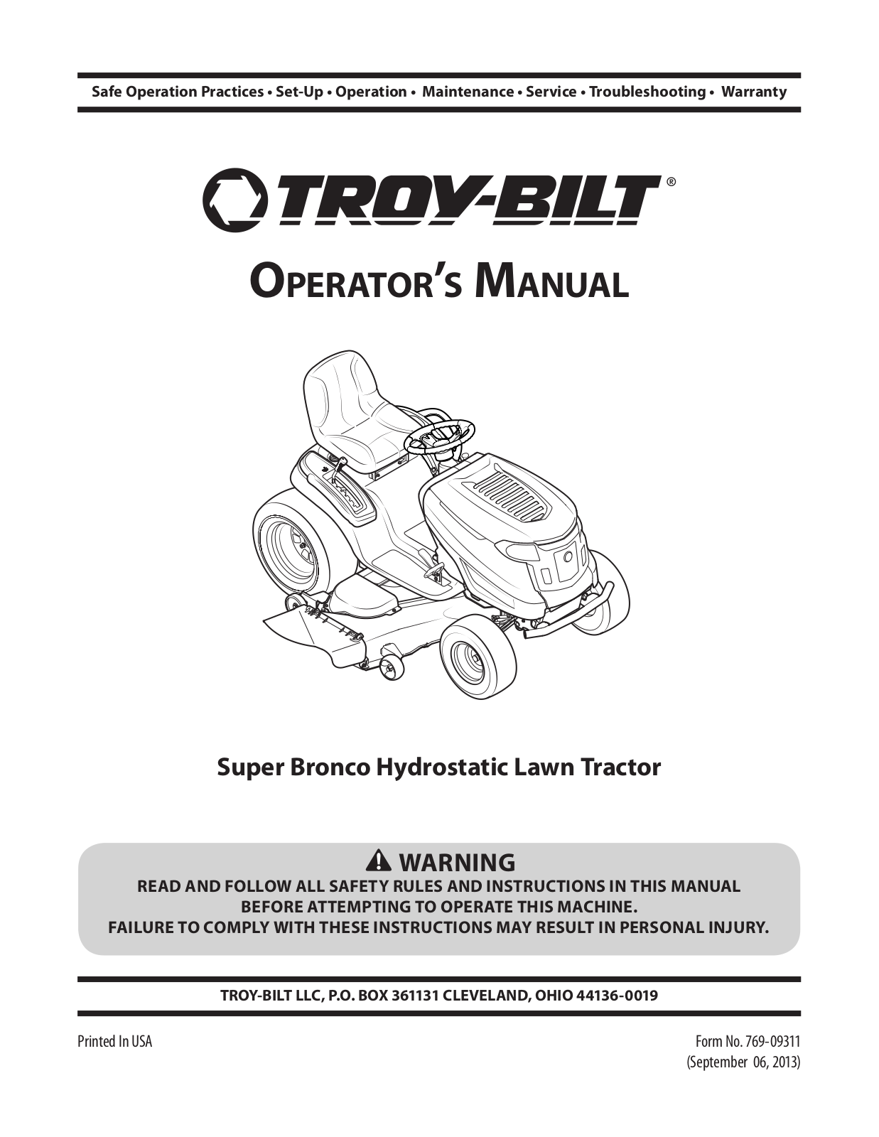 Troy-Bilt Super Bronco XP User Manual