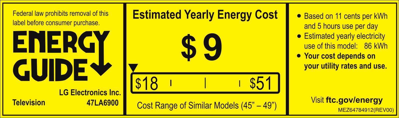 LG 47LA6900 Energy Guide