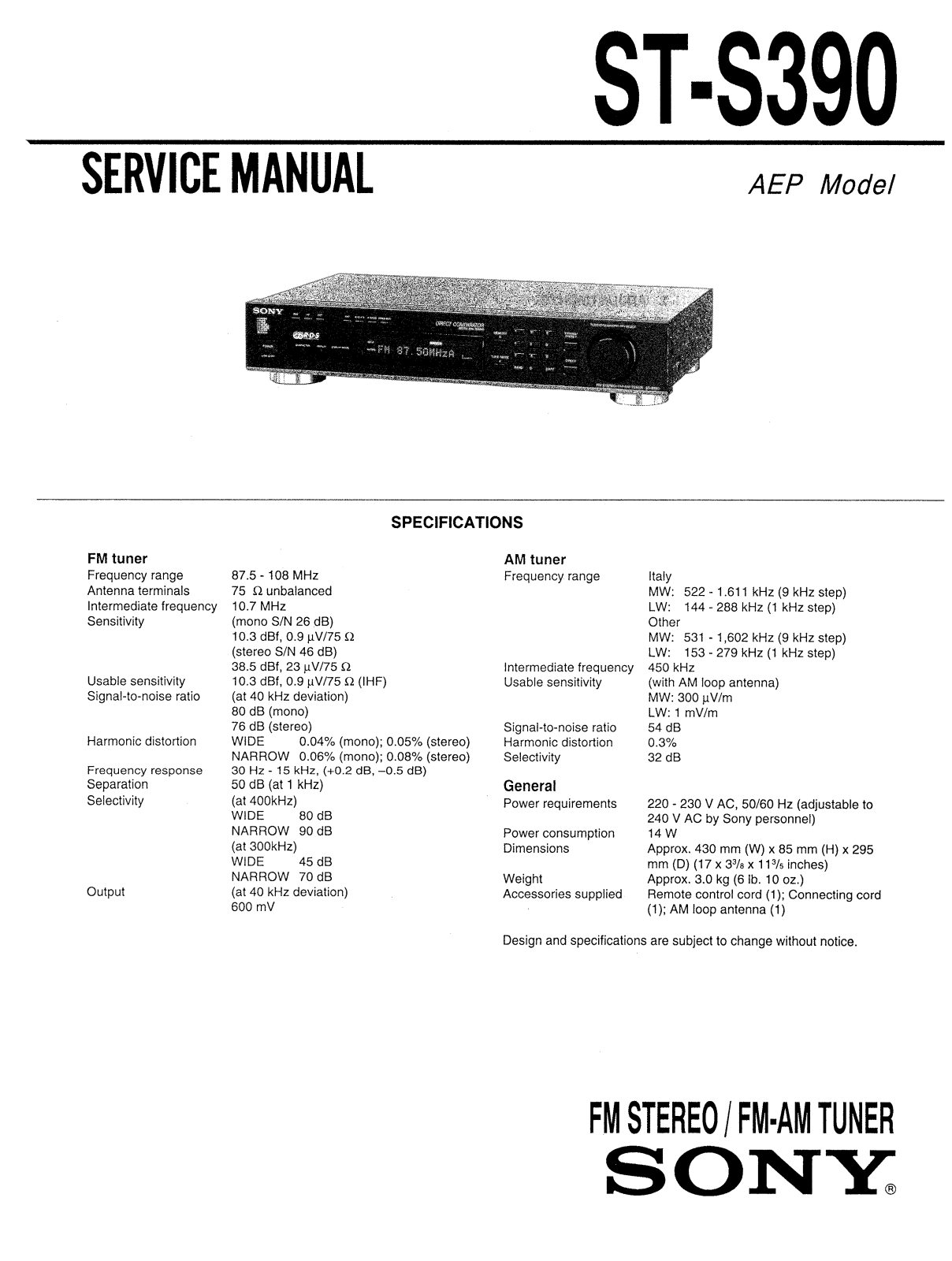 Sony STS-390 Service manual