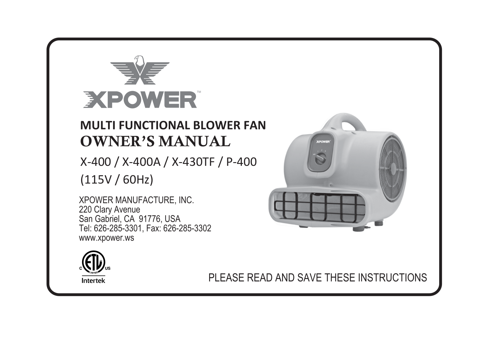 XPower P-400 User Manual