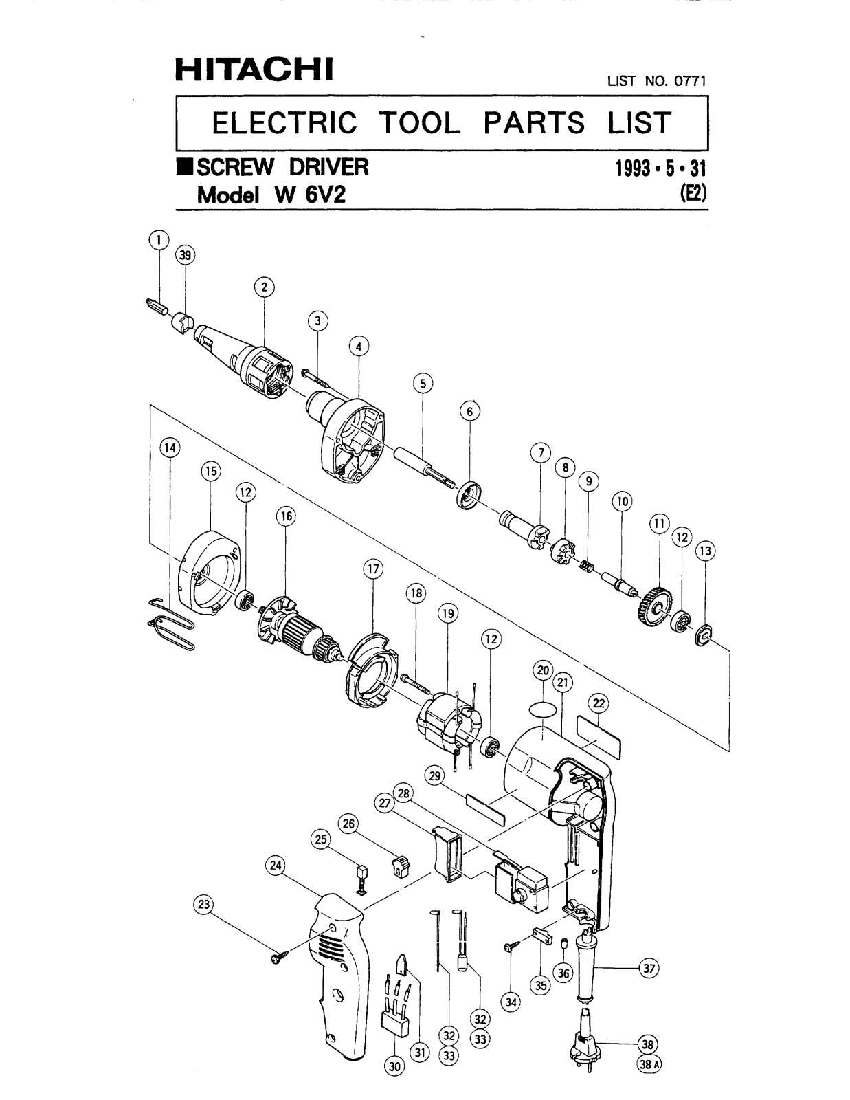 Hitachi W6V2 PARTS LIST