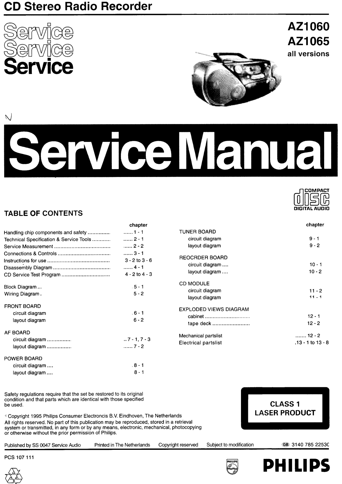 Philips AZ1060, AZ1065 Service Manual