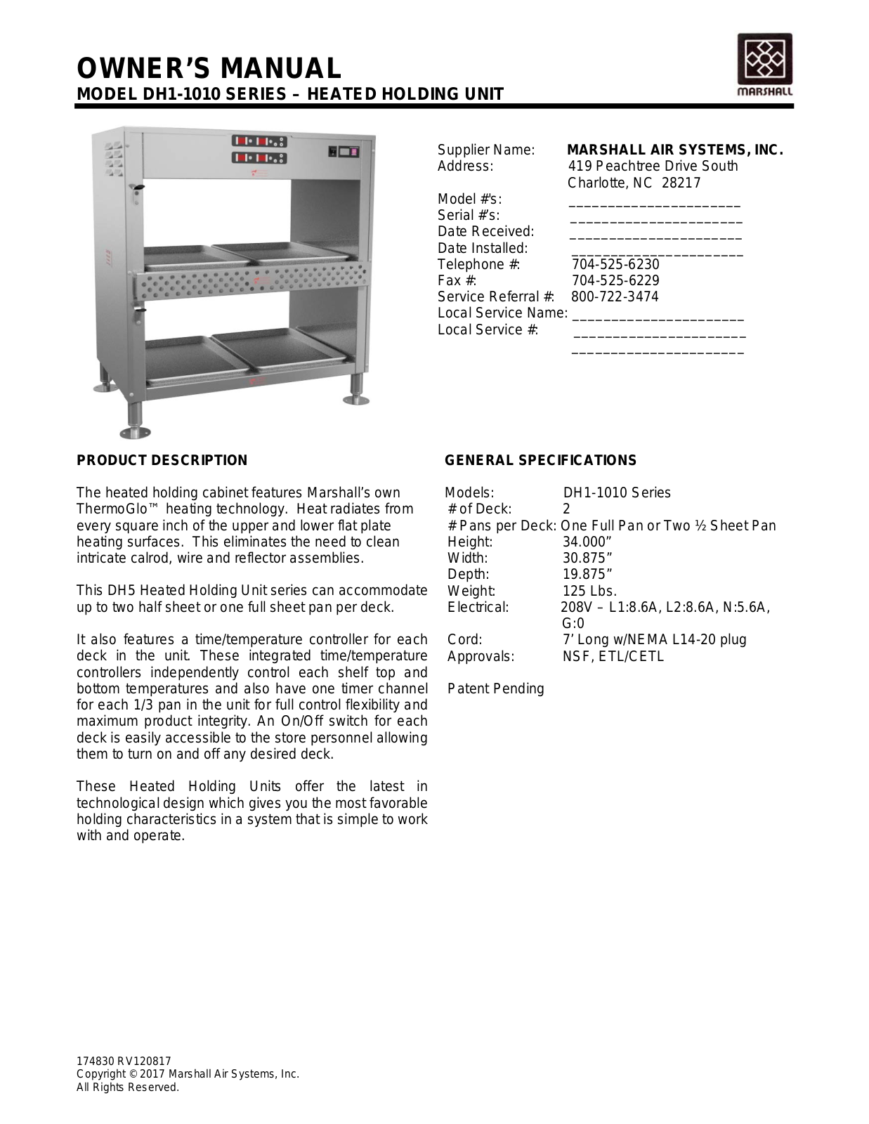 Marshall Air DH1-1010 Operators Manual