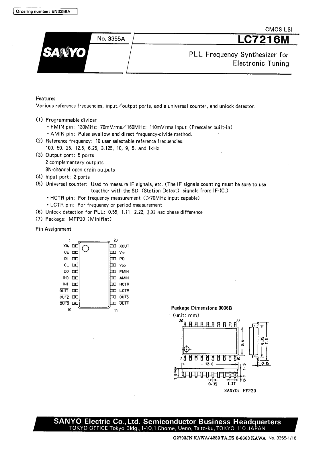 SANYO LC7216M Datasheet