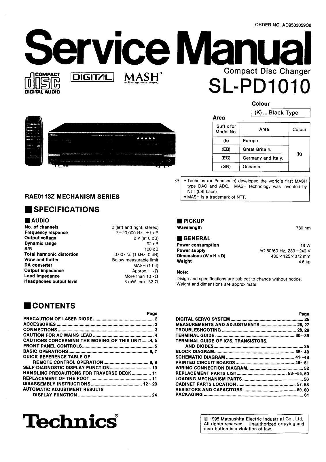 Technics SLPD-1010 Service manual