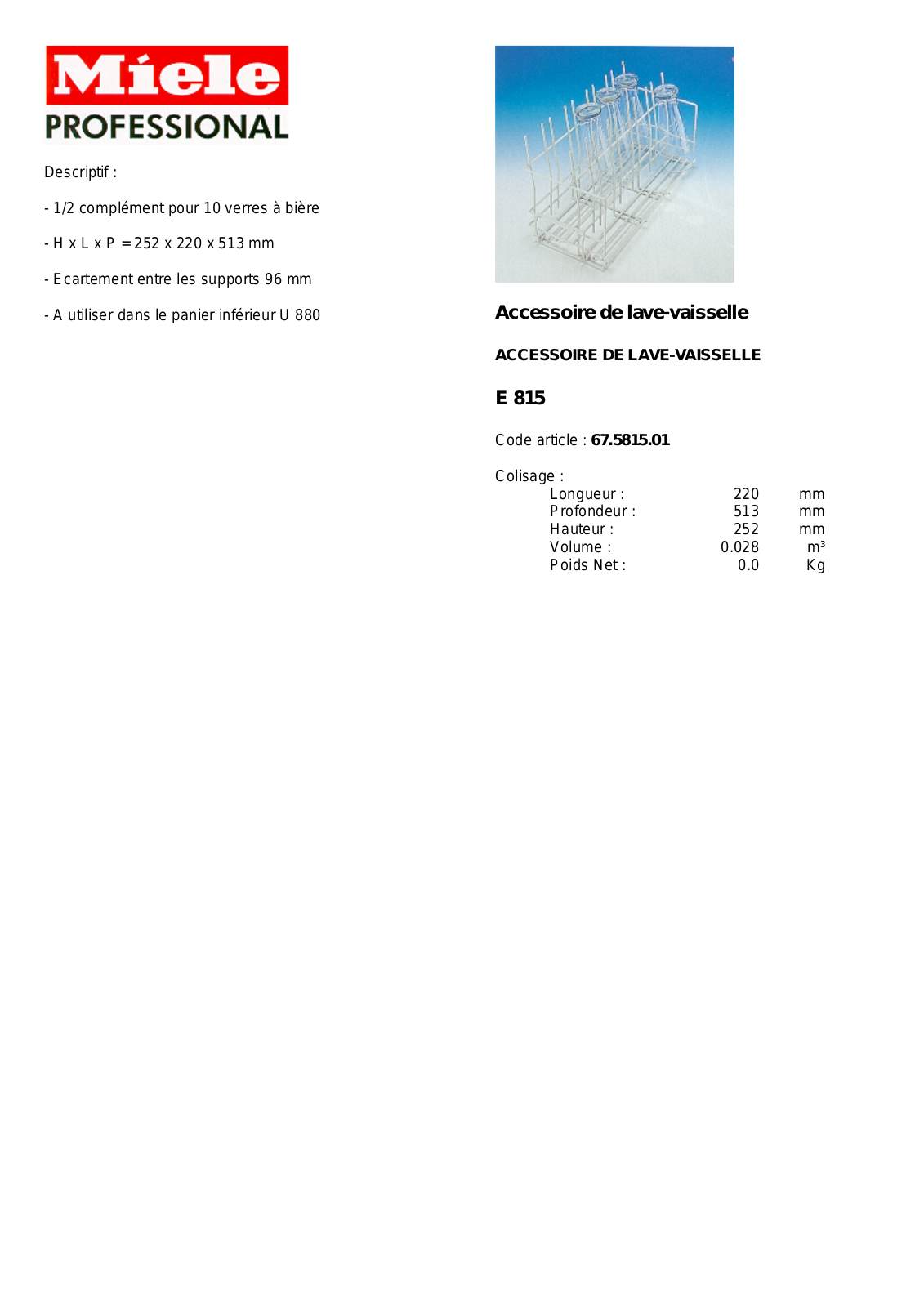 MIELE E 815 DESCRIPTIF User Manual