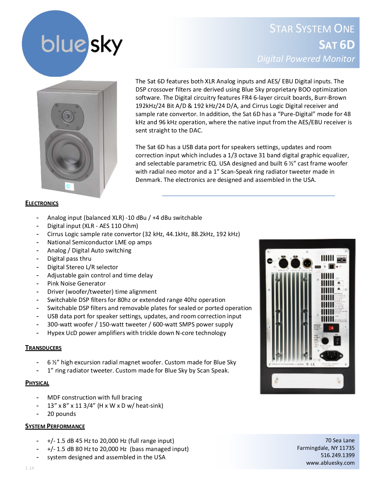 Blue Sky SAT 6D Specifications