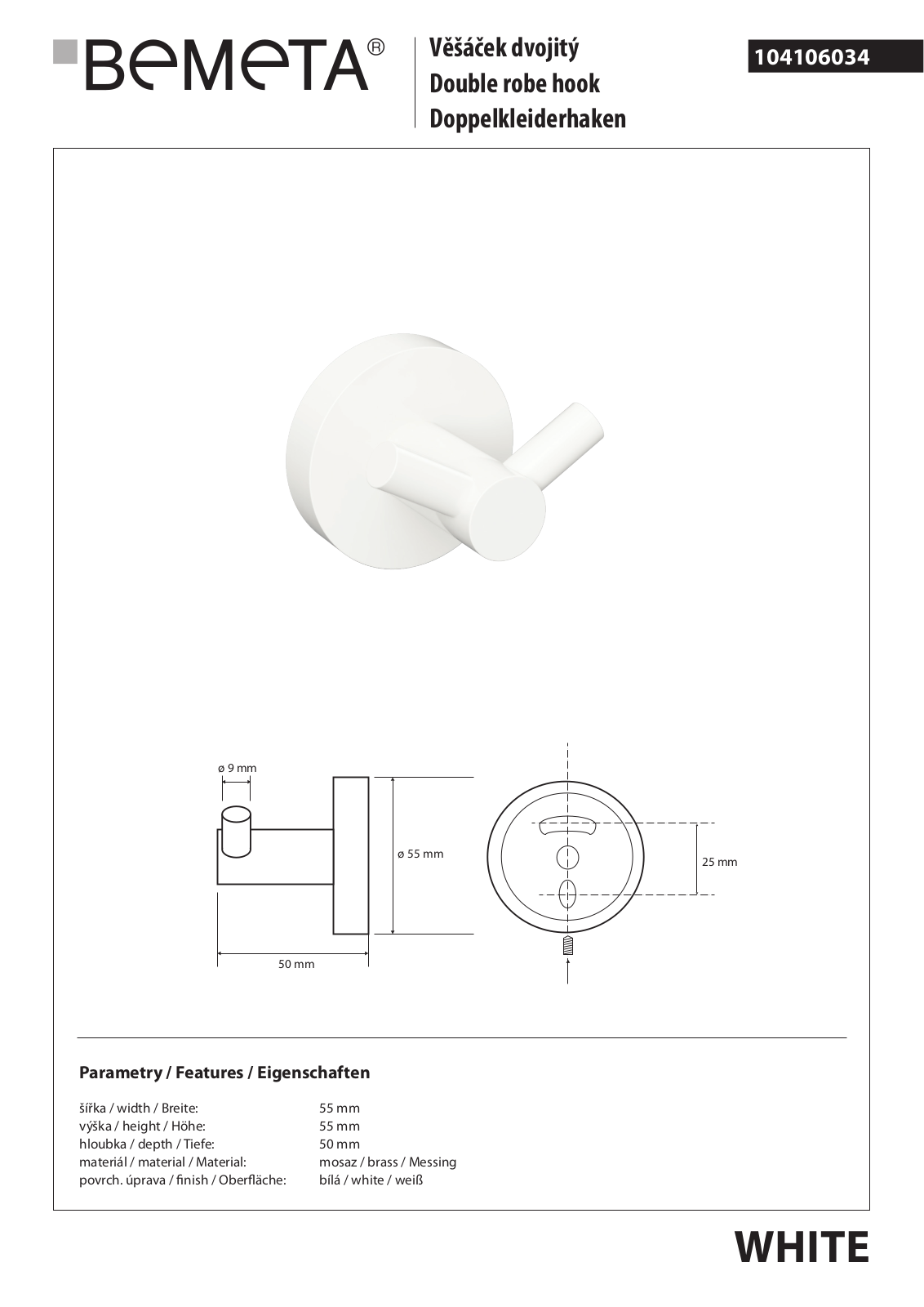 Bemeta White 104106034 User guide