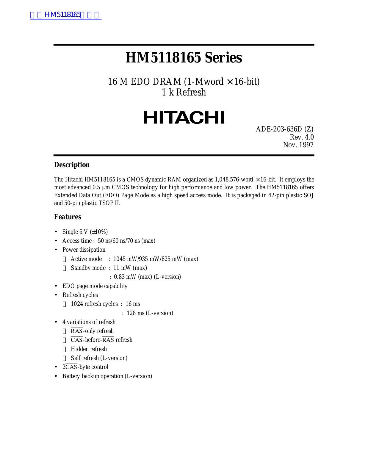 HITACHI HM5118165 User Manual