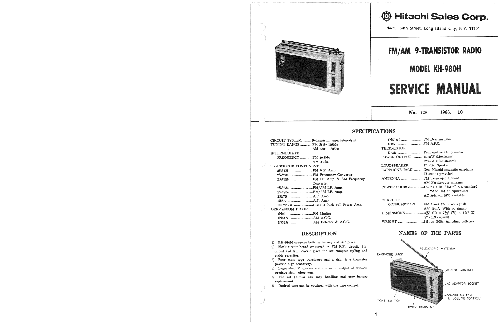 Hitachi KH-980-H Service manual