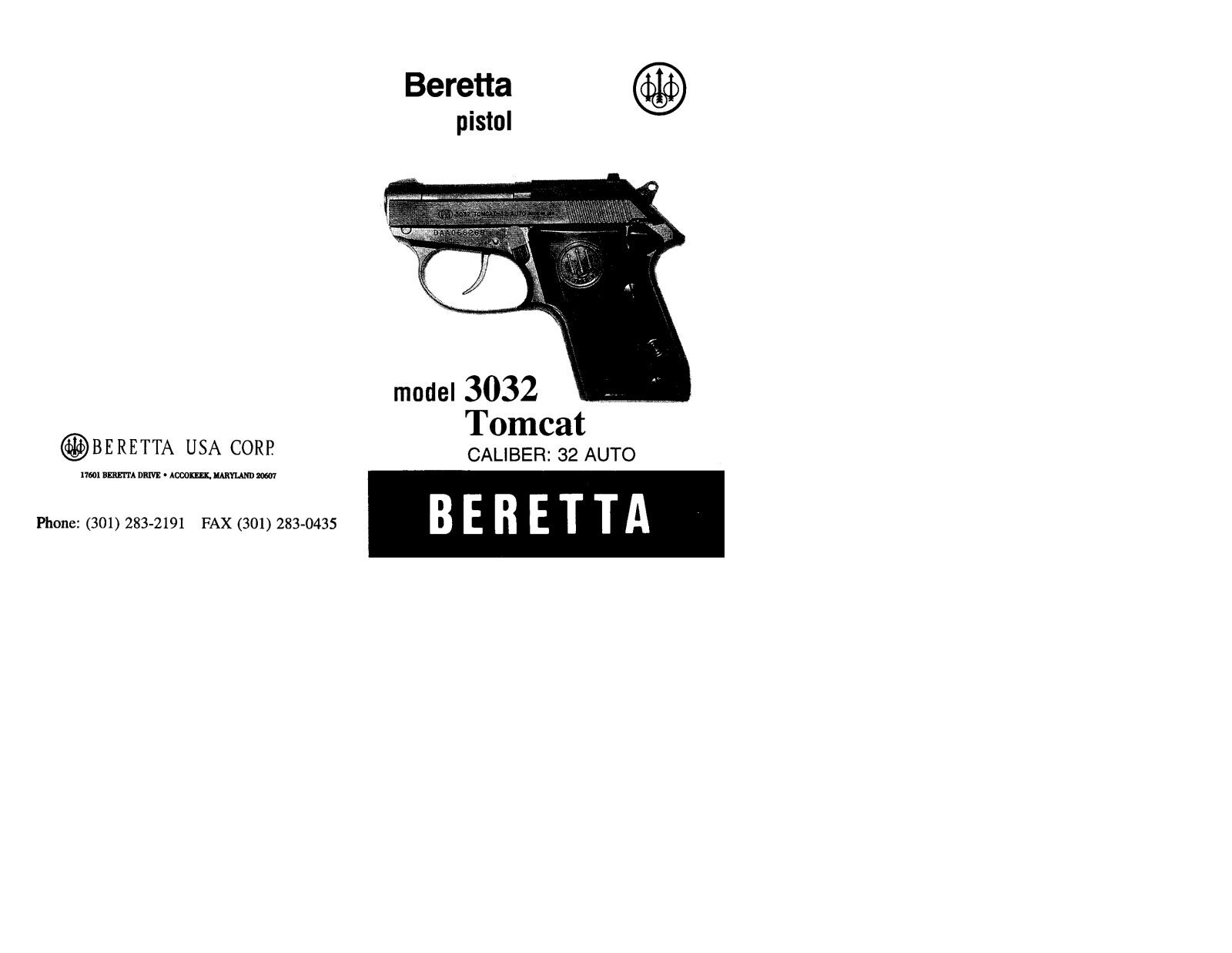 Beretta 3032 Tomcat User Manual