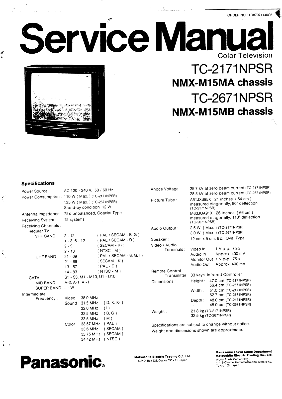 Panasonic TC-2171, TC-2671 Service Manual