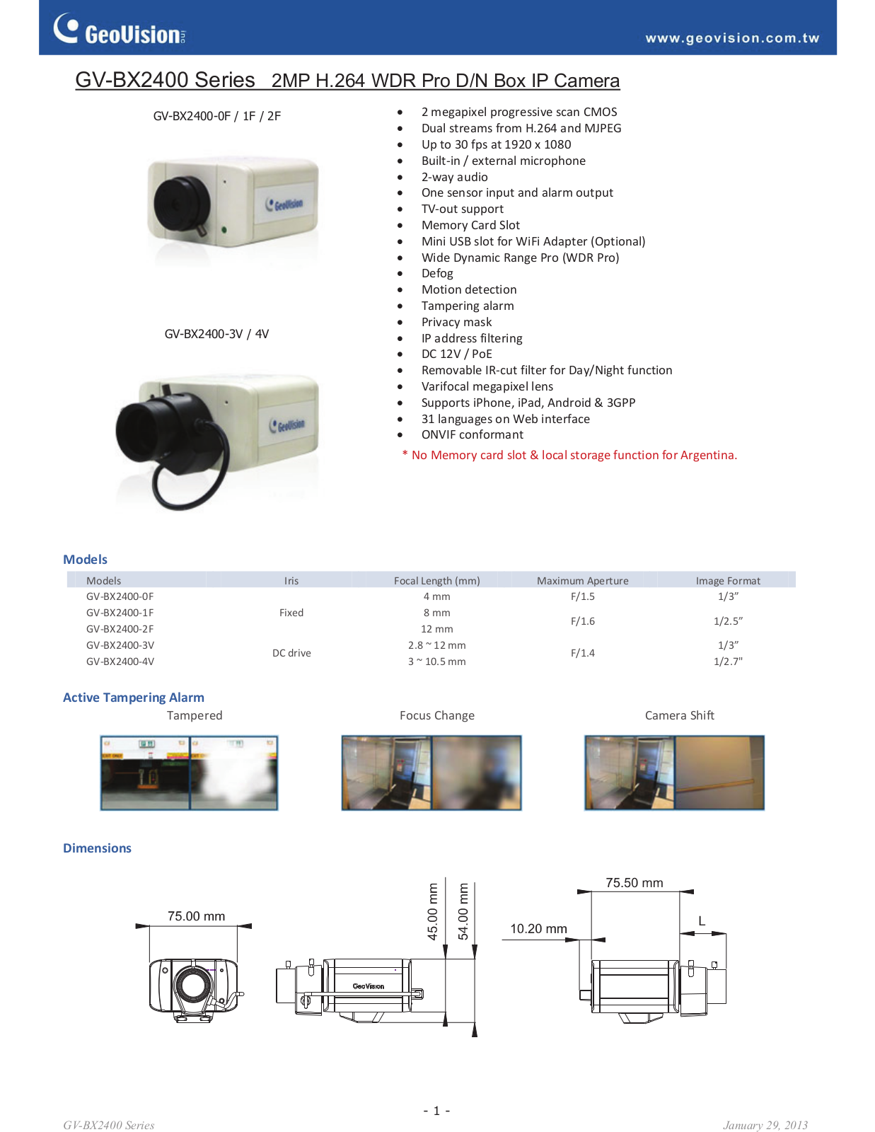 Geovision GV-BX2400 Specsheet