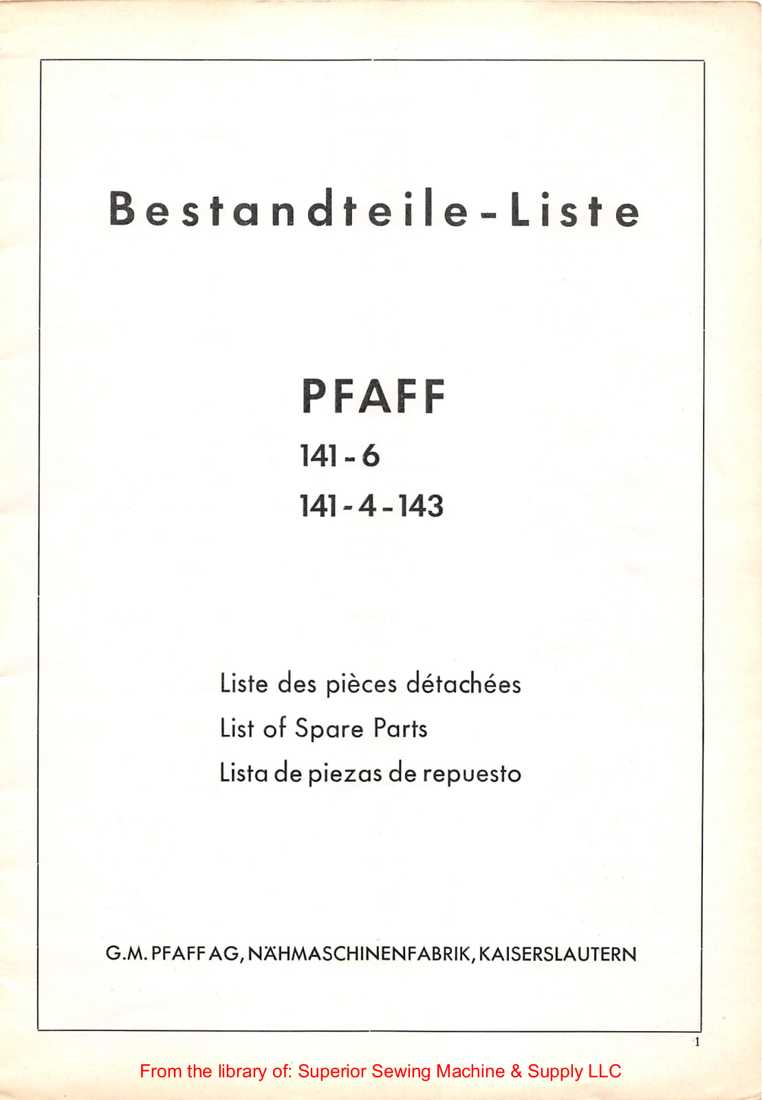 Pfaff 141-6, 141-4-143 Manual