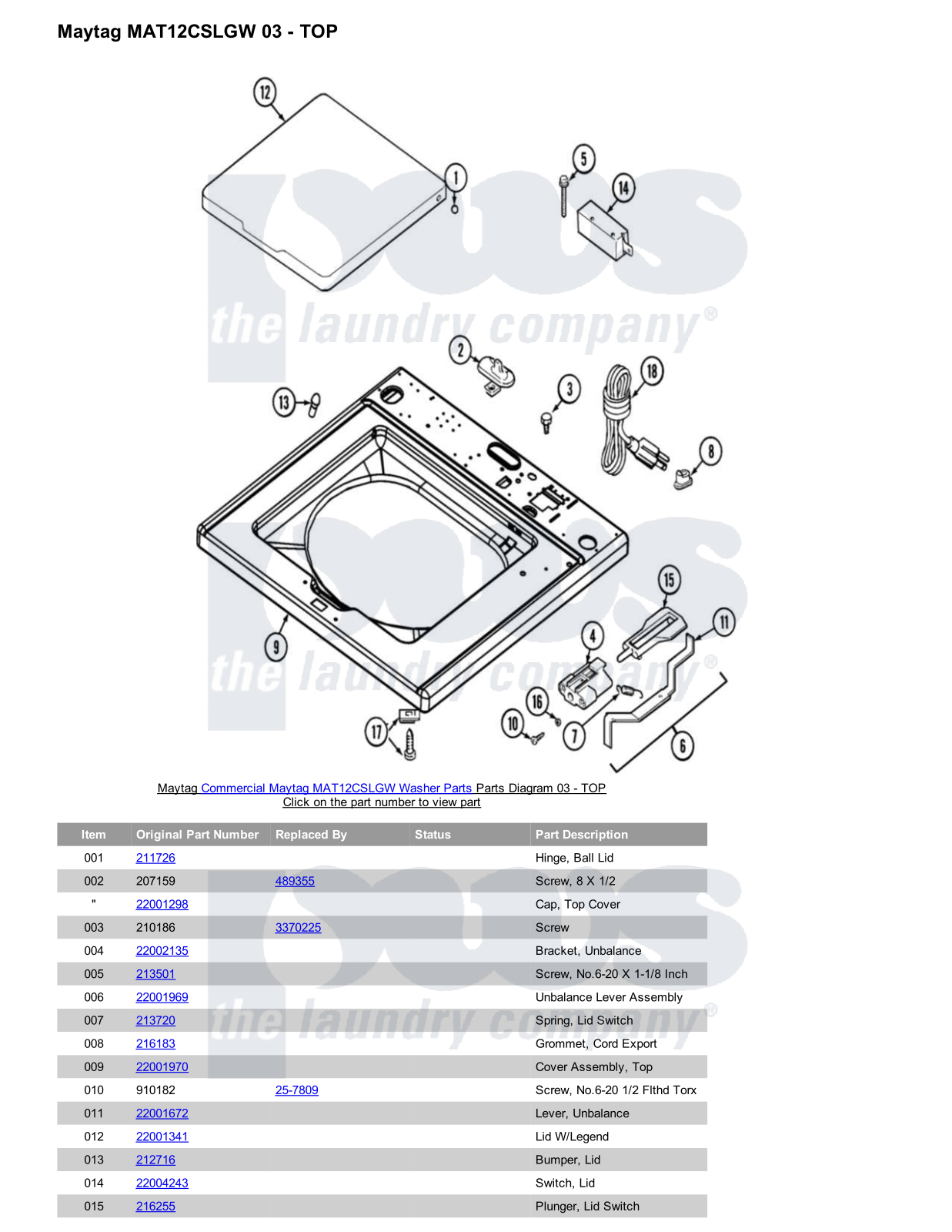 Maytag MAT12CSLGW Parts Diagram