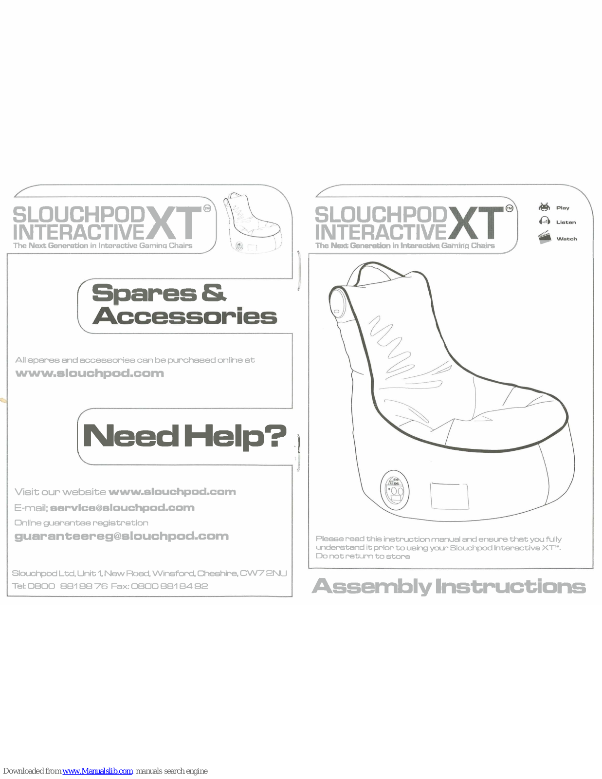 SLOUCHPOD XT INTERACTIVE Assembly Instructions Manual - ManualMachine.com