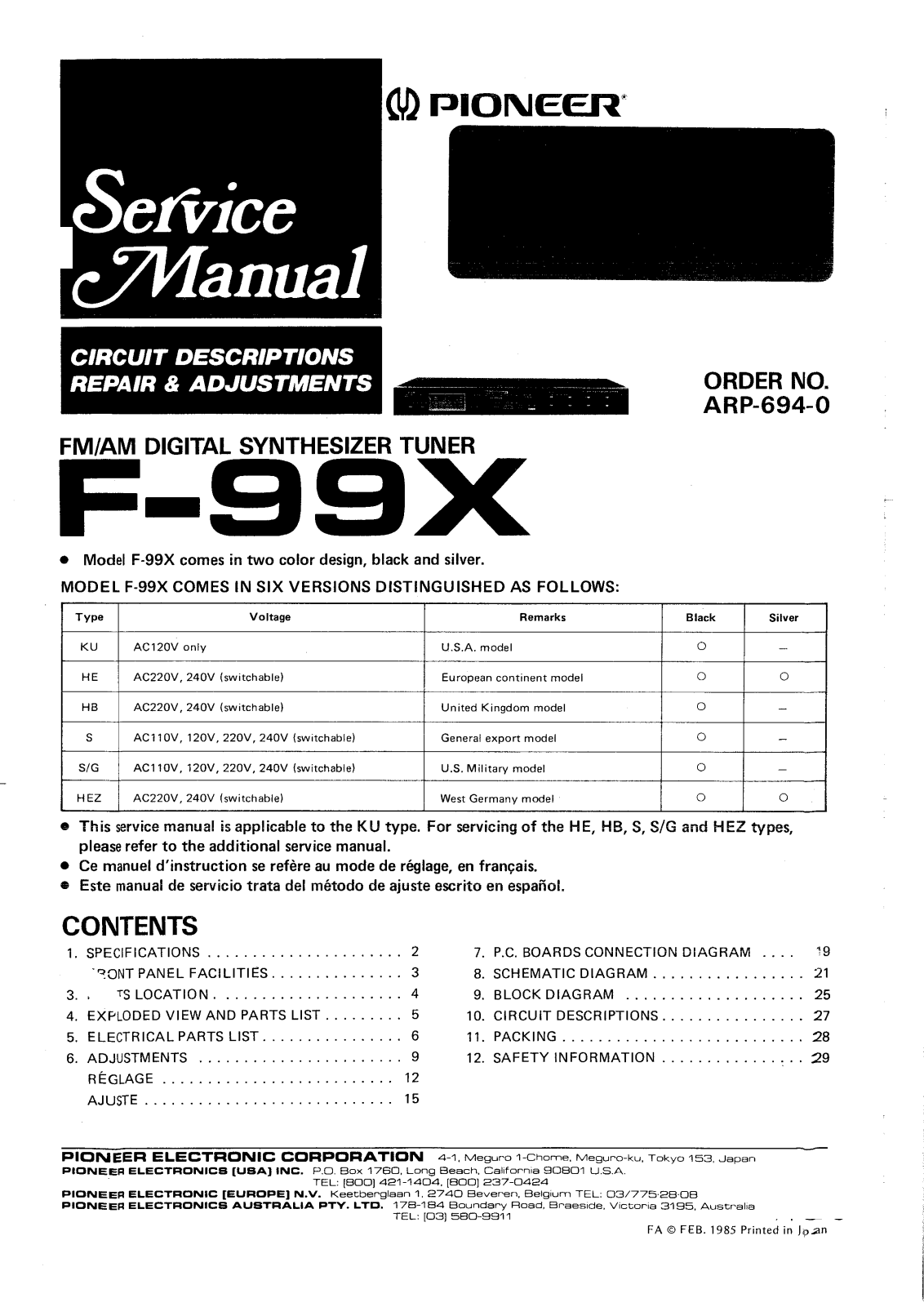 Pioneer F-99-X Service manual