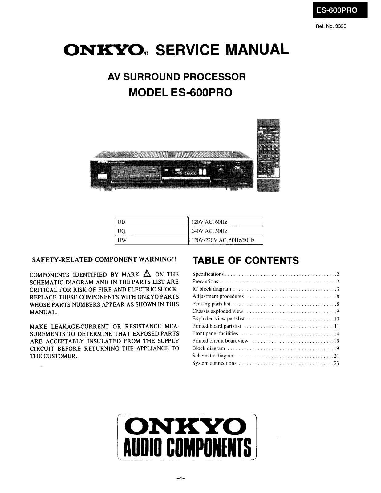 Onkyo ES-600-PRO Service manual