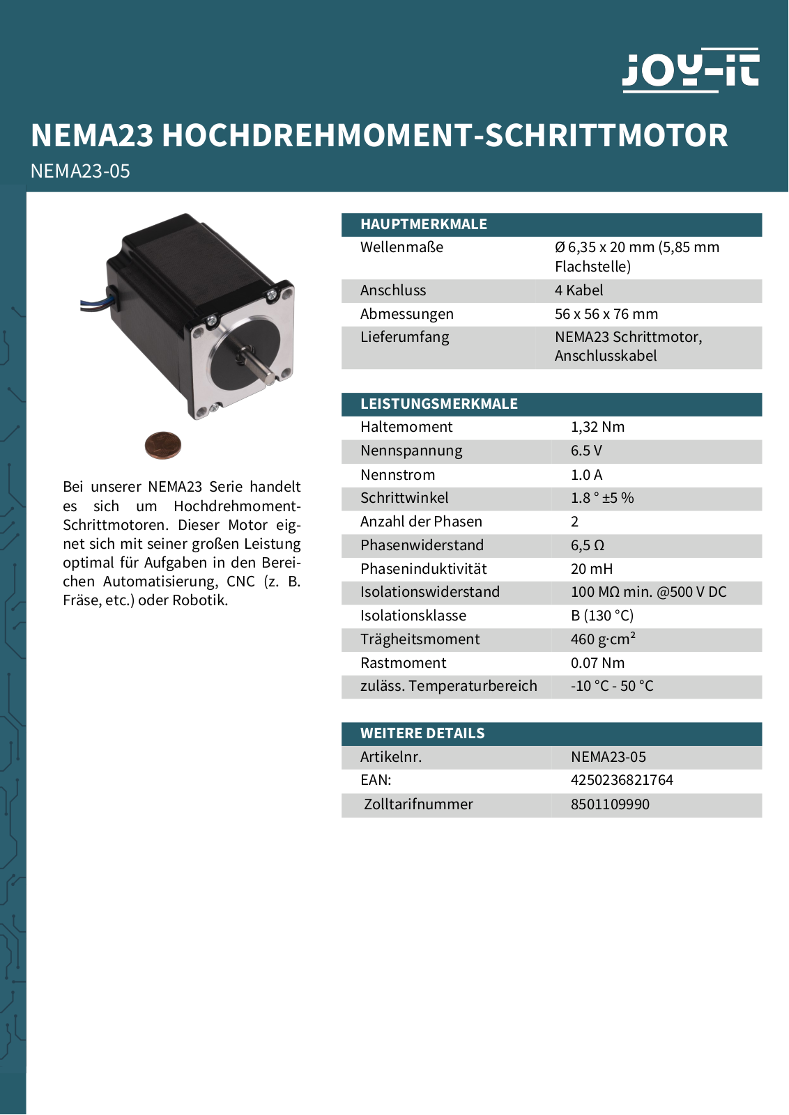 JOY-IT NEMA23-05 Datasheet - ManualMachine.com