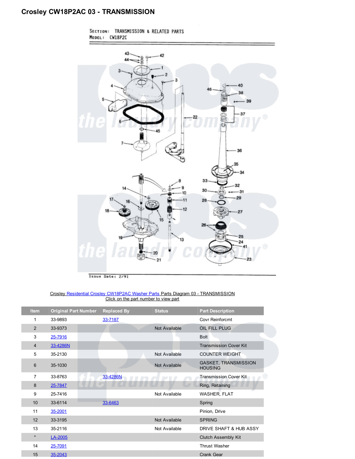 Crosley CW18P2AC Parts Diagram