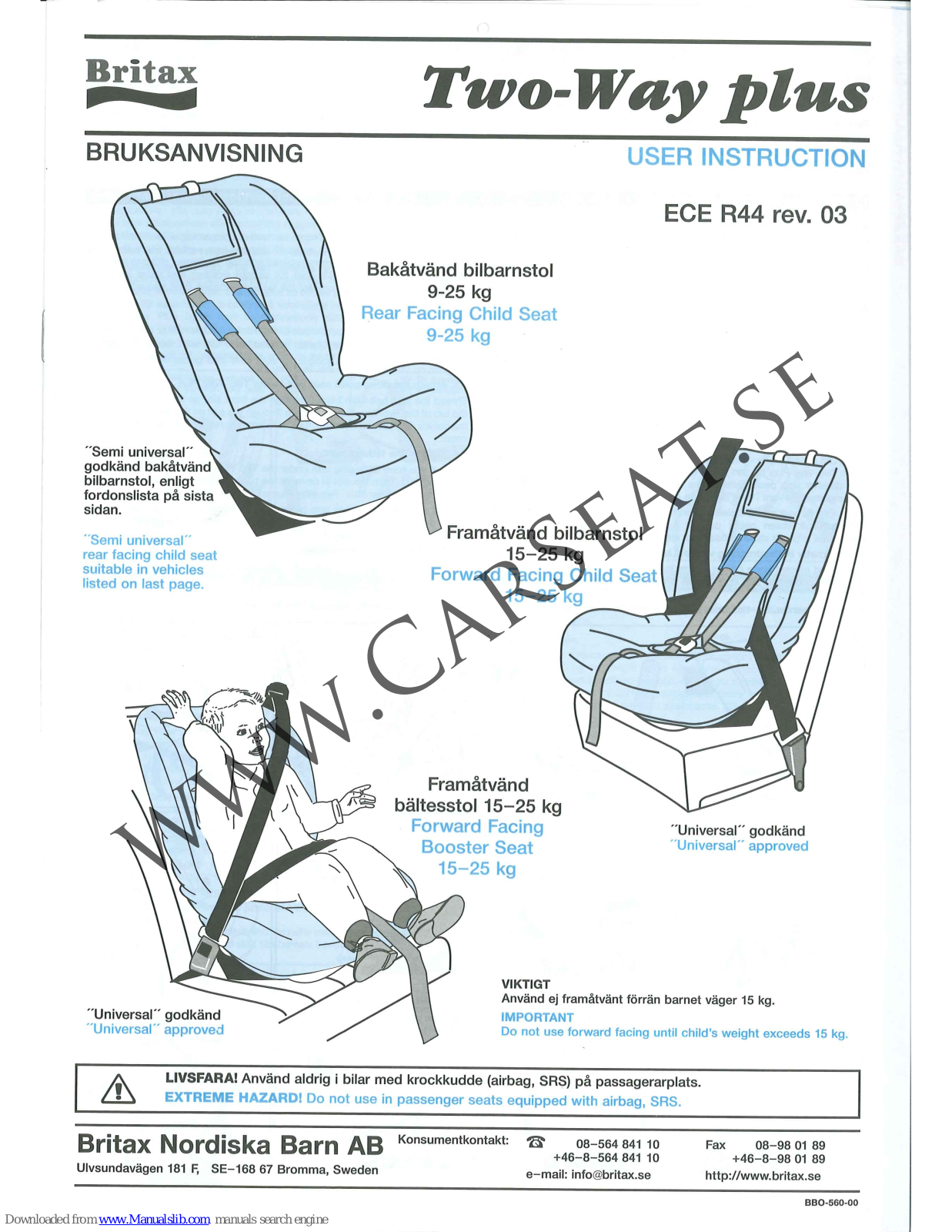 Britax Two-way plus Universal, Two-way plus Semi Universal User Instruction