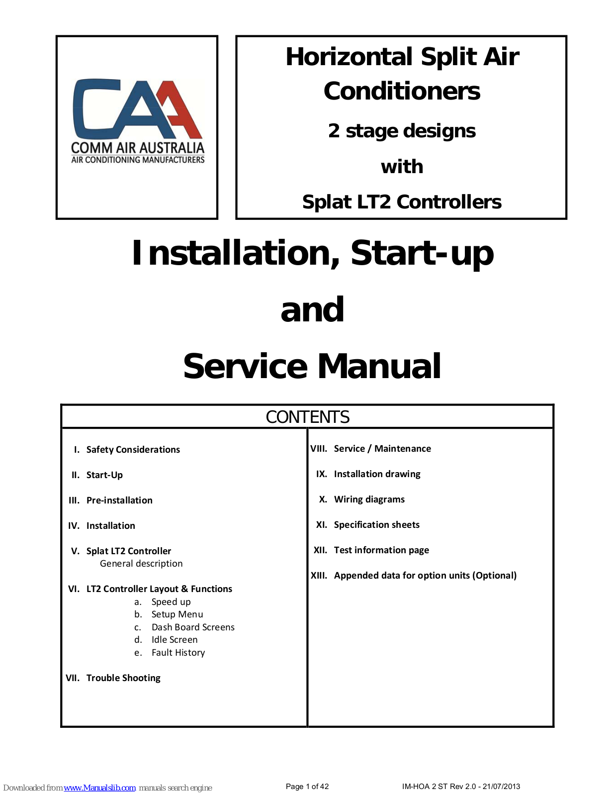 CAA HOC045C3AB, HIA045C3AA, HOC045R3AB, HIA045R3AA, HOC055R3AB Installation, Start-up And Service Manual