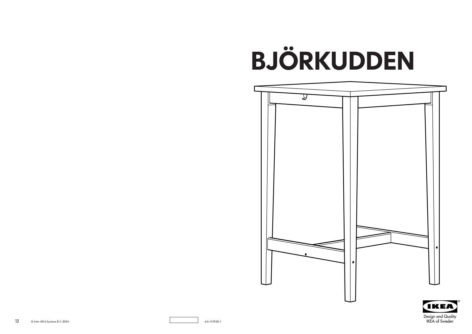 IKEA BJÃRKUDDEN BAR TABLE 28X28 Assembly Instruction