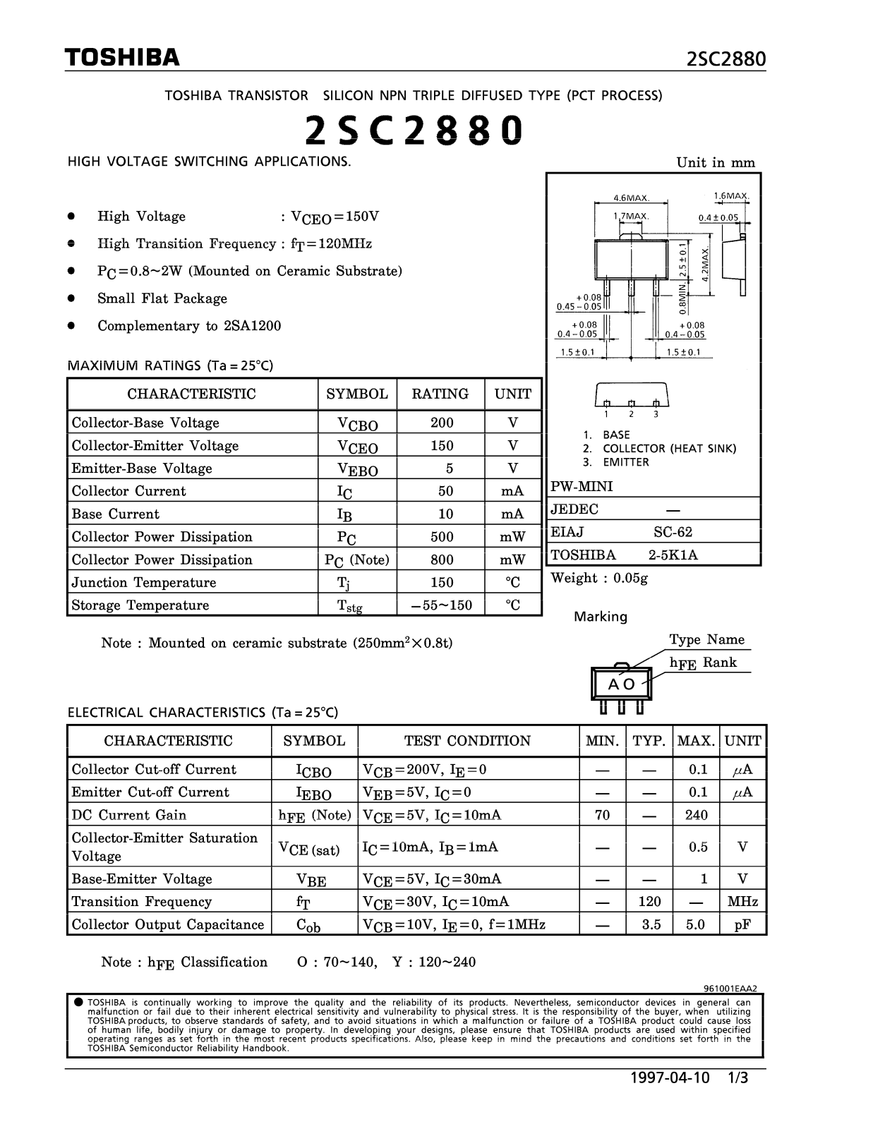 Toshiba 2SC2880 Datasheet