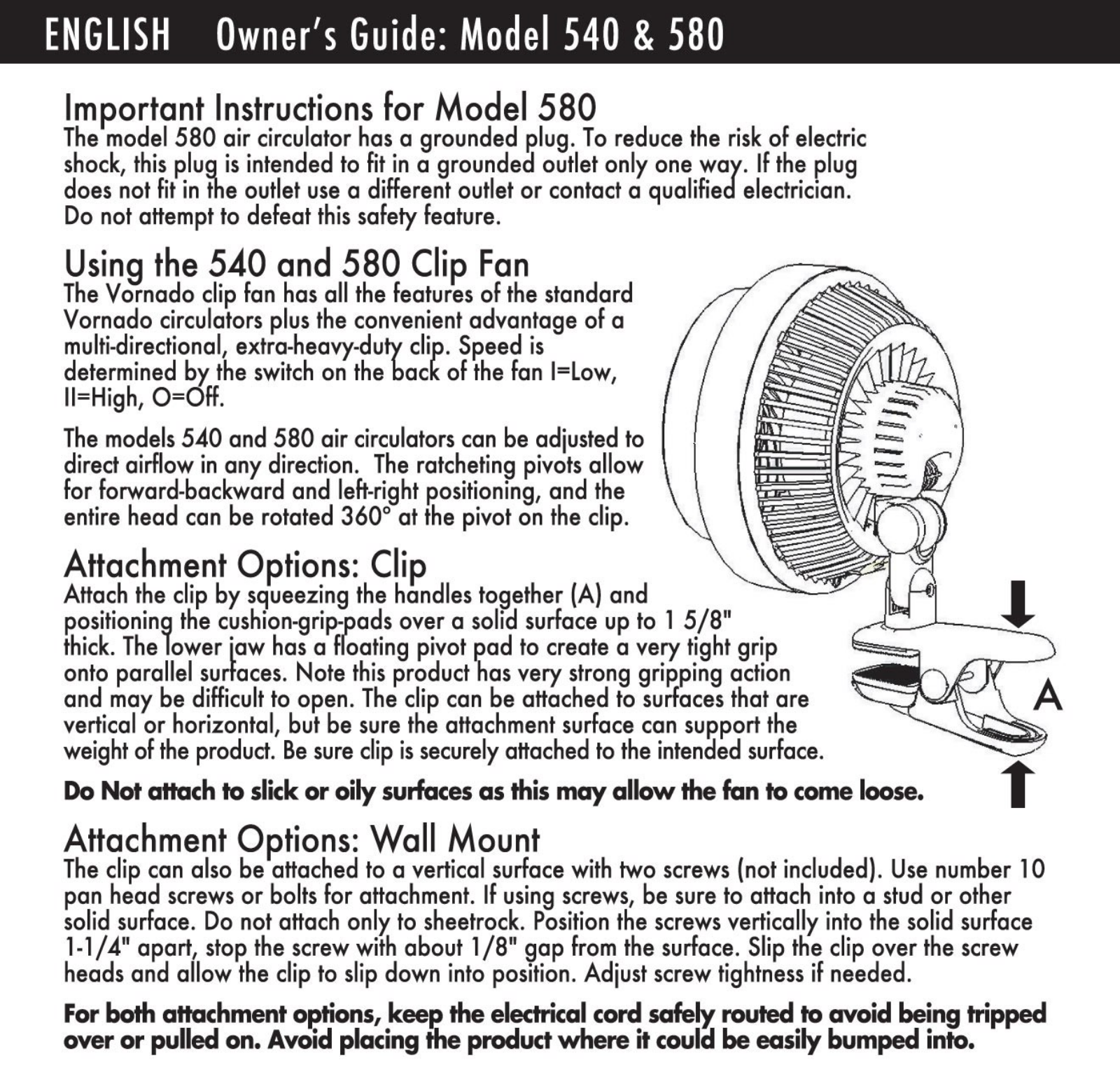 Vornado 580, 540 User Manual