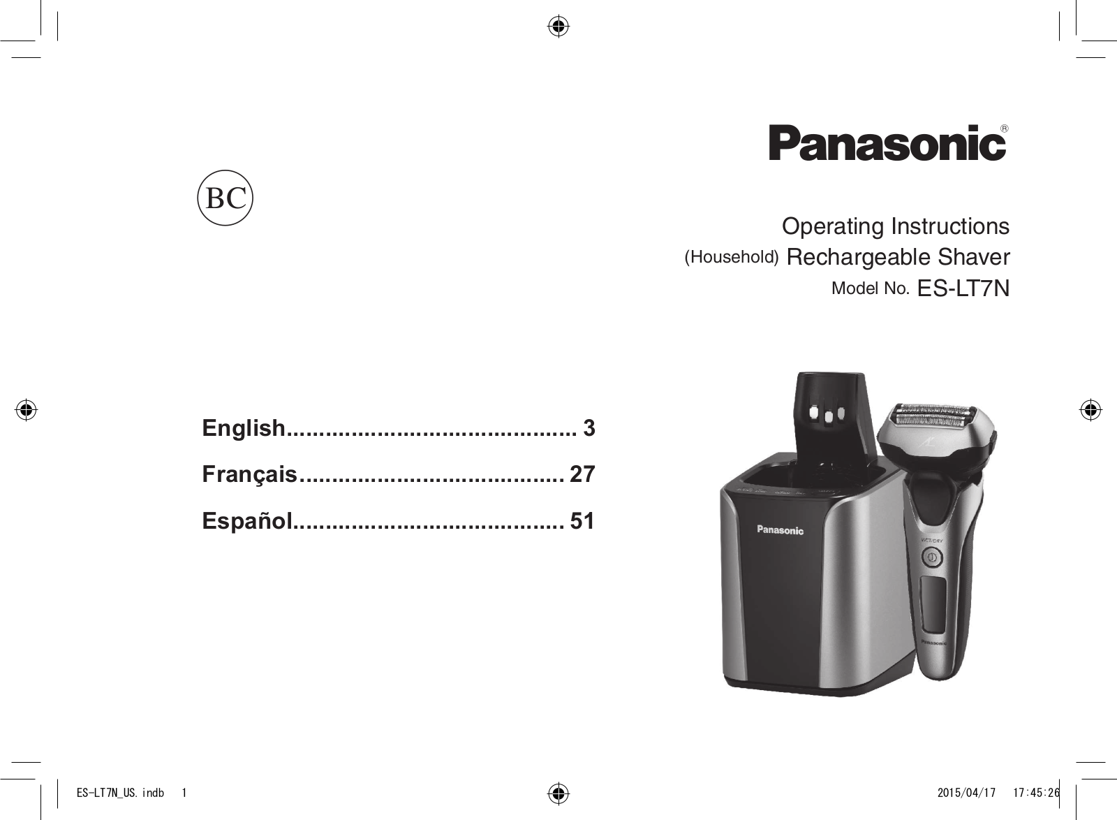 Panasonic ES-LT7N Operating Instruction